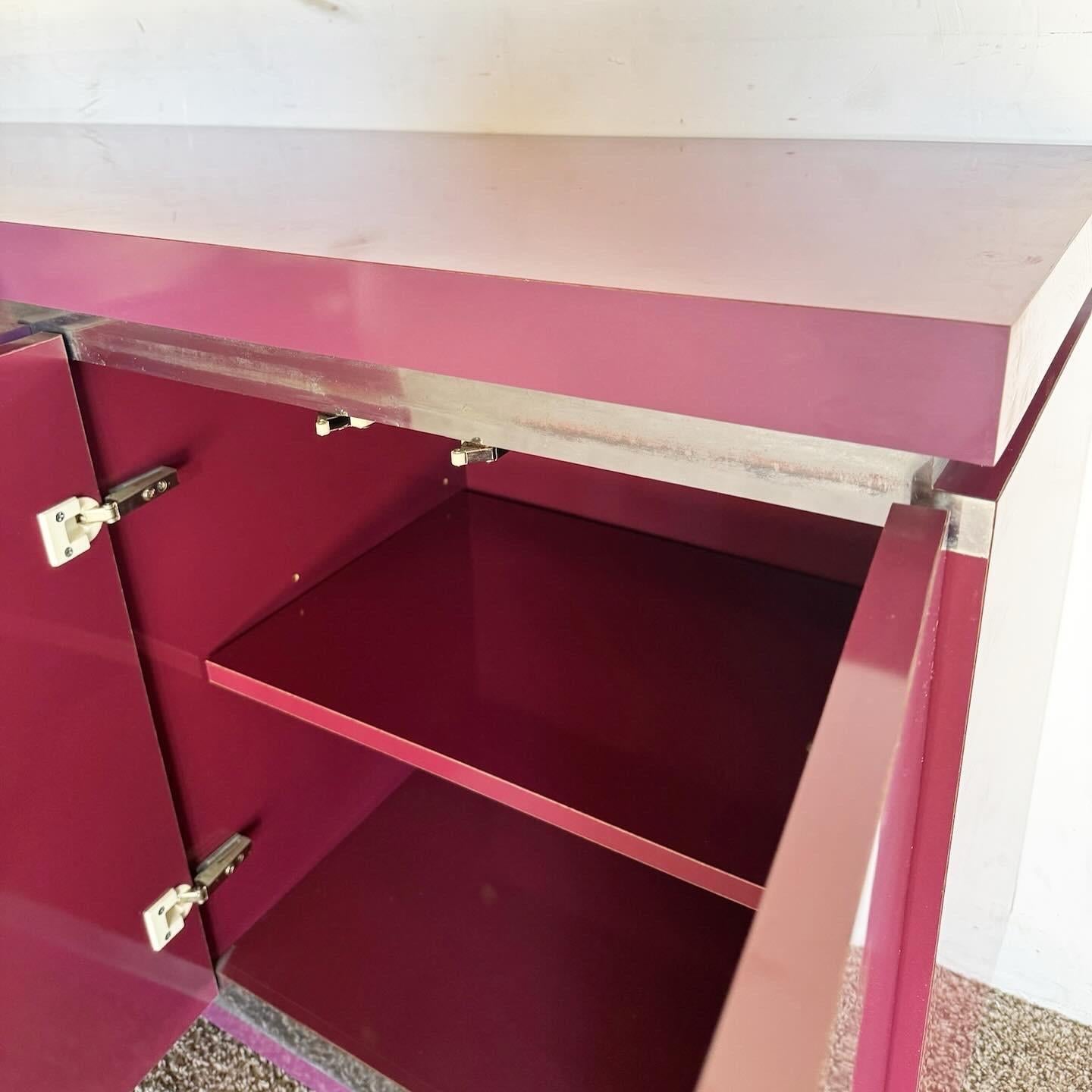 Postmodern Purple Lacquer Laminate and Brushed Metal Credenza In Good Condition In Delray Beach, FL