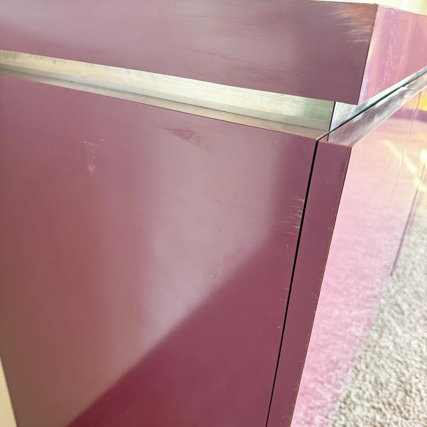 20th Century Postmodern Purple Lacquer Laminate and Brushed Metal Credenza