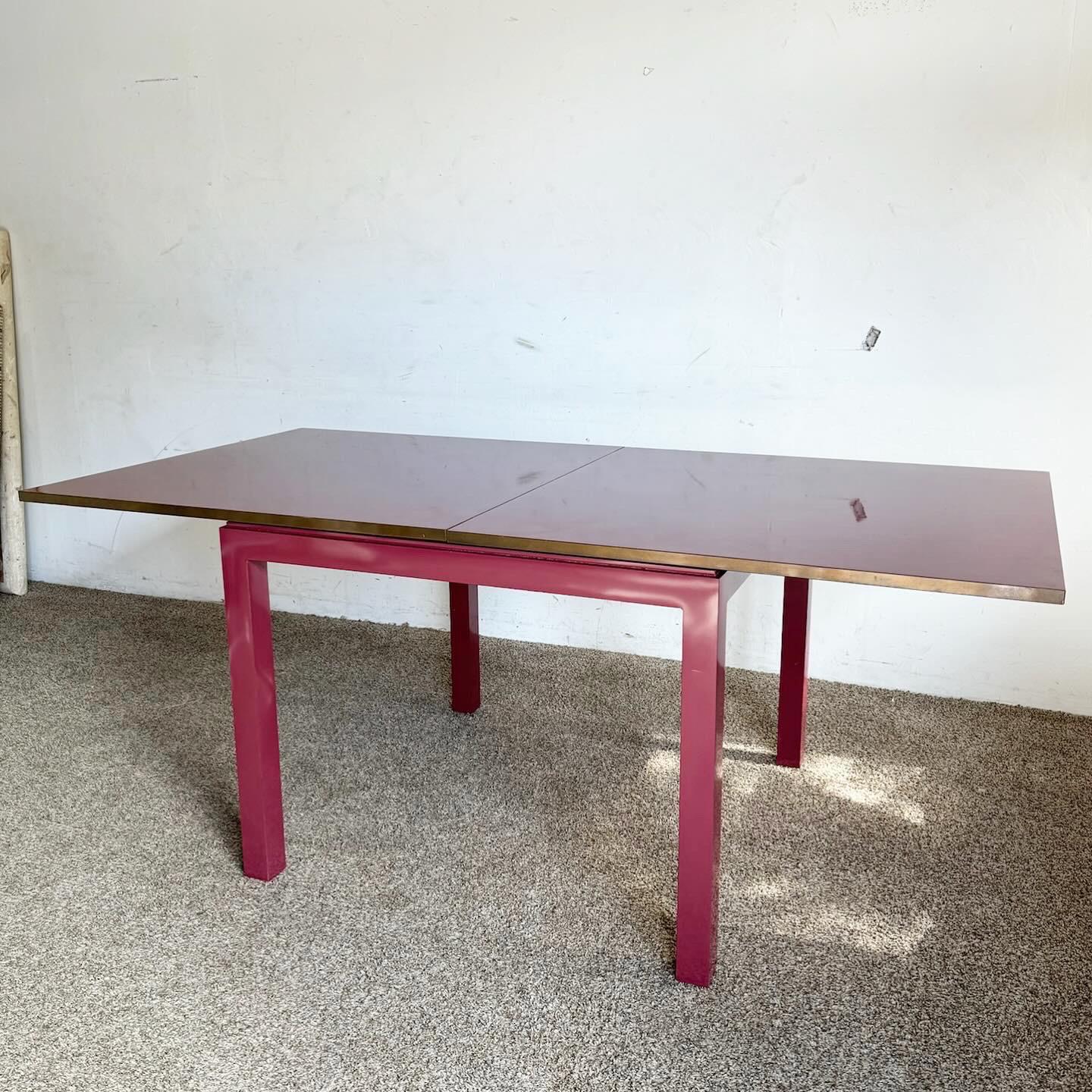 Post-Modern Postmodern Purple Lacquer Laminate Extendable Card/Dining Table With Storage For Sale