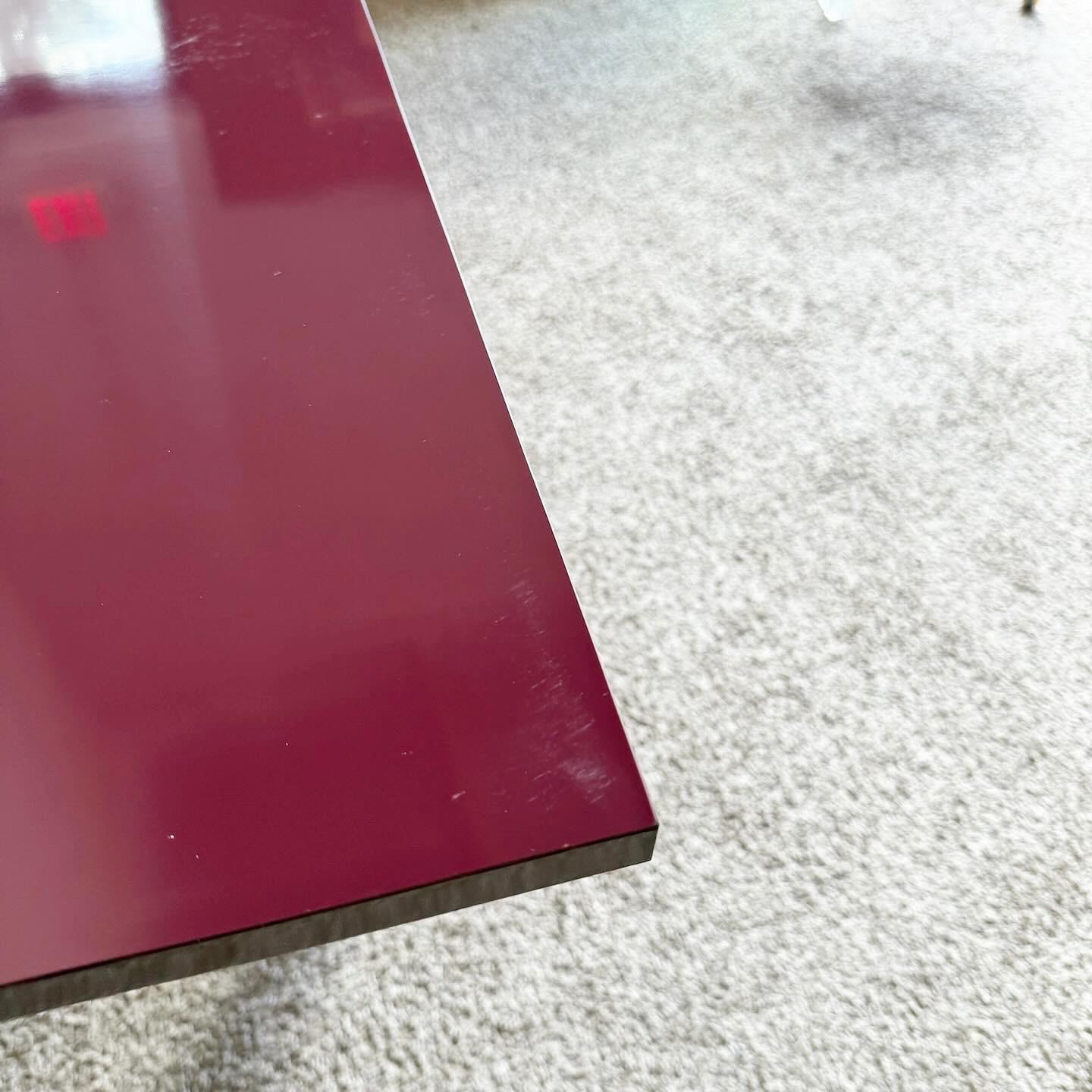 American Postmodern Purple Lacquer Laminate Extendable Card/Dining Table With Storage For Sale