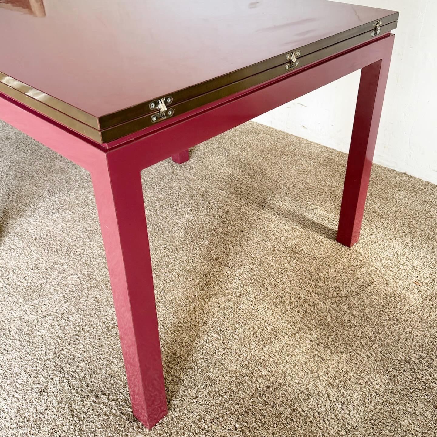 Postmodern Purple Lacquer Laminate Extendable Card/Dining Table With Storage In Good Condition For Sale In Delray Beach, FL