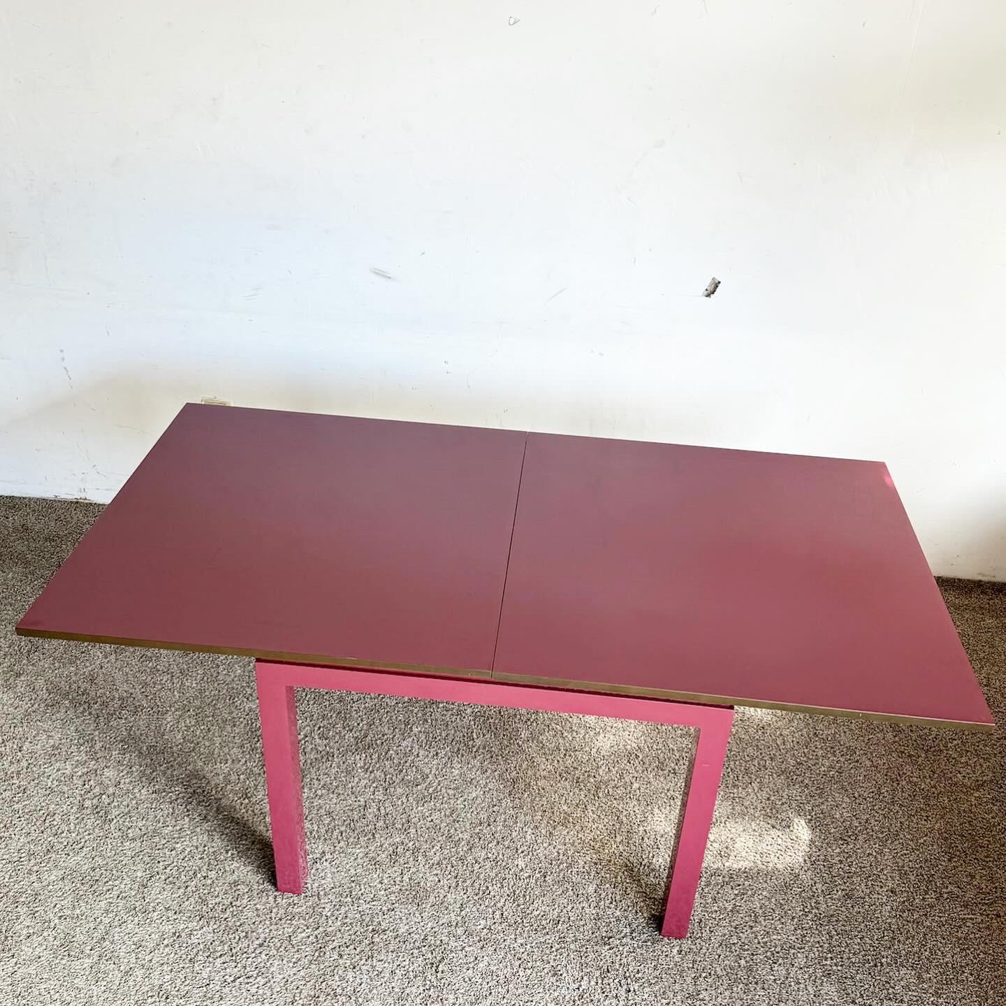 20th Century Postmodern Purple Lacquer Laminate Extendable Card/Dining Table With Storage For Sale