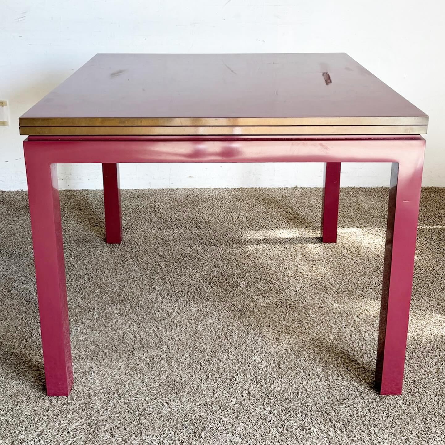 Postmodern Purple Lacquer Laminate Extendable Card/Dining Table With Storage For Sale 2