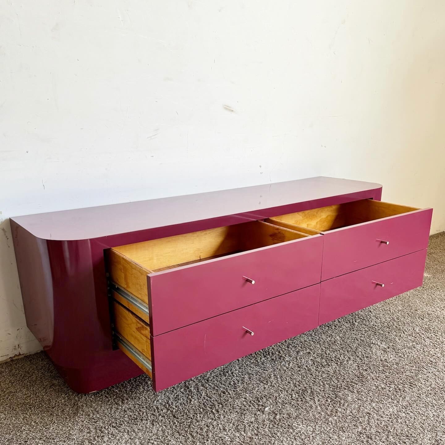 Postmodern Purple Lacquer Laminate Lowboy Dresser For Sale 3