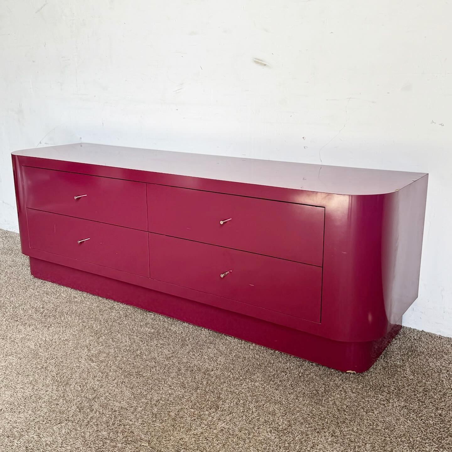 American Postmodern Purple Lacquer Laminate Lowboy Dresser For Sale