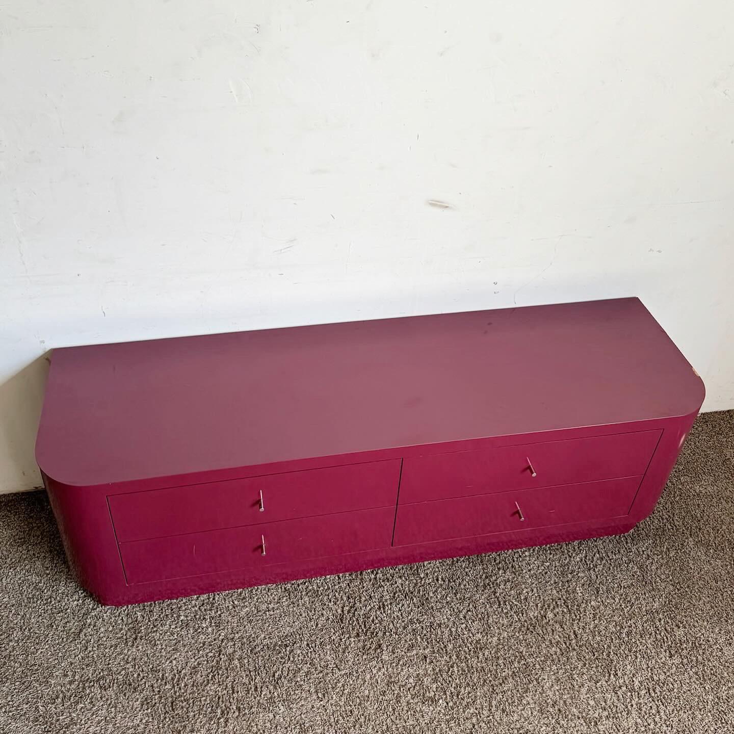 Wood Postmodern Purple Lacquer Laminate Lowboy Dresser For Sale