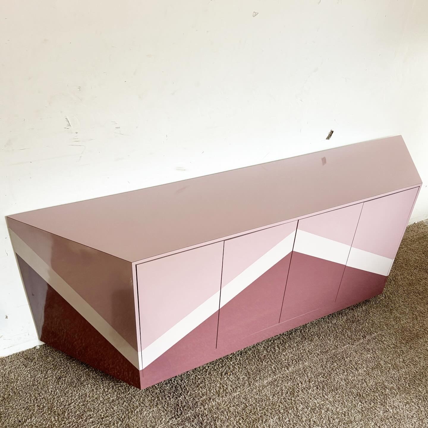 Late 20th Century Postmodern Purple Pink and Mauve Lacquer Laminate Credenza For Sale