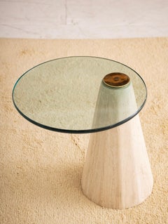 Postmodern Pyramid Base Travertine Side Table