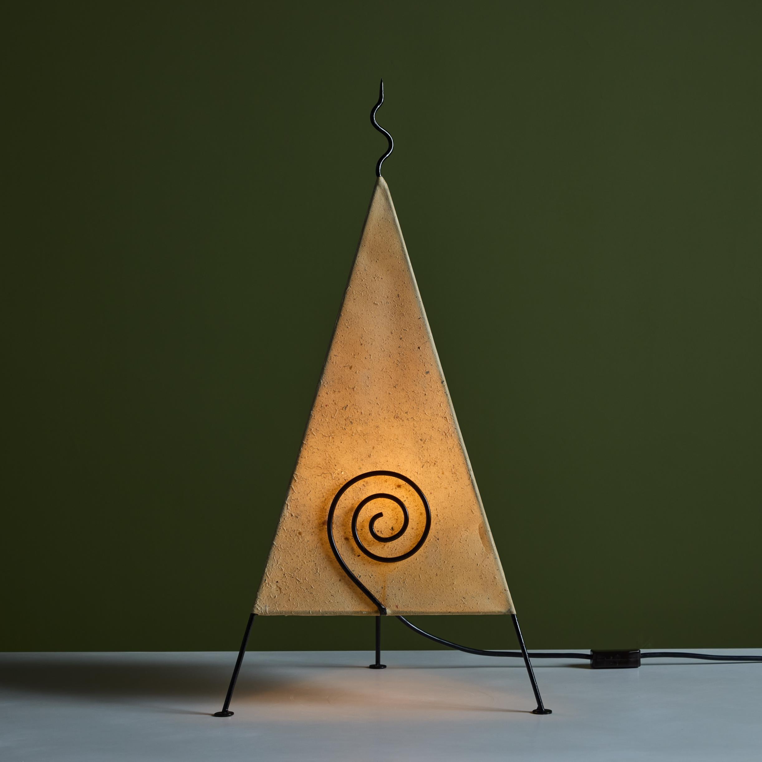 Enameled Postmodern Pyramid Paper Shade Table Lamp For Sale