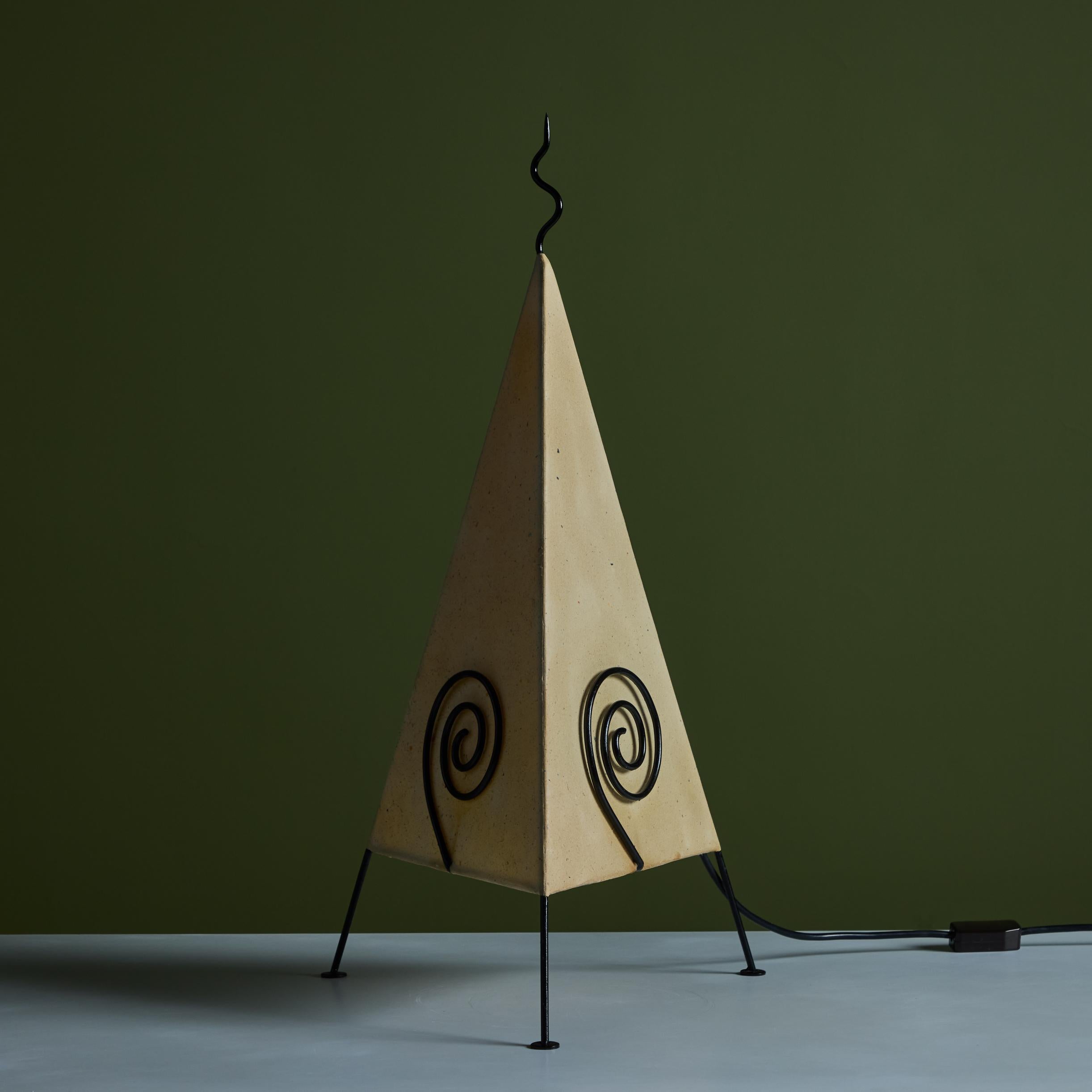 Postmodern Pyramid Paper Shade Table Lamp In Good Condition For Sale In Los Angeles, CA