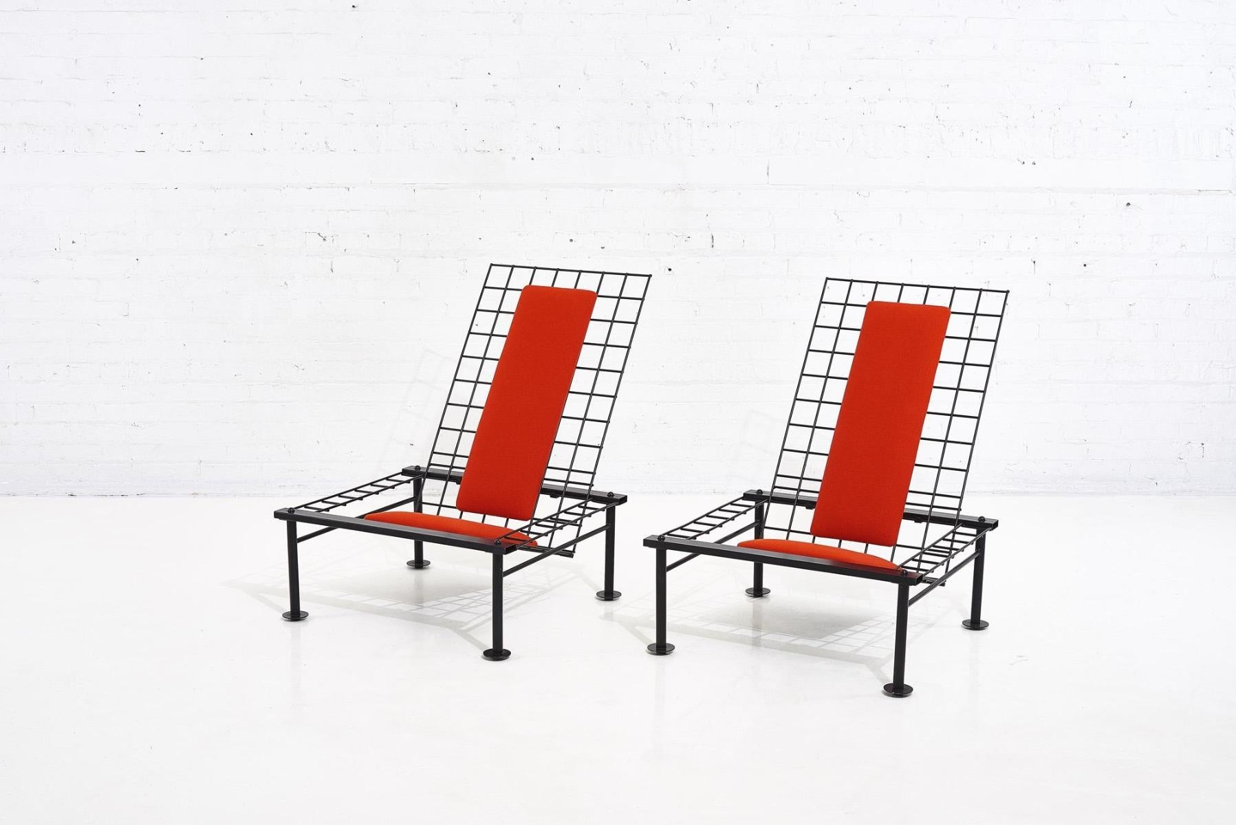 Post Modern reclining metal wire chairs, 1980
     