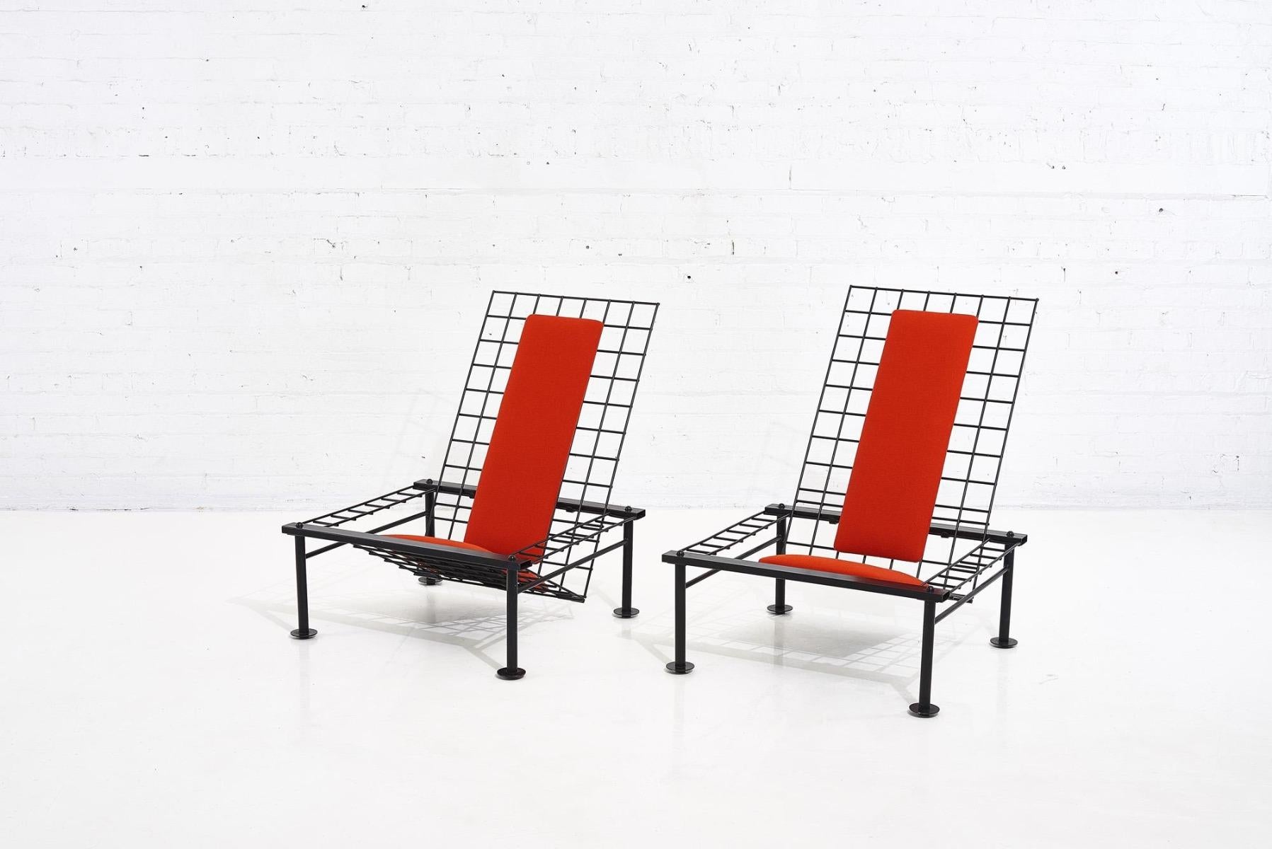 Post-Modern Postmodern Reclining Metal Wire Chairs, 1980