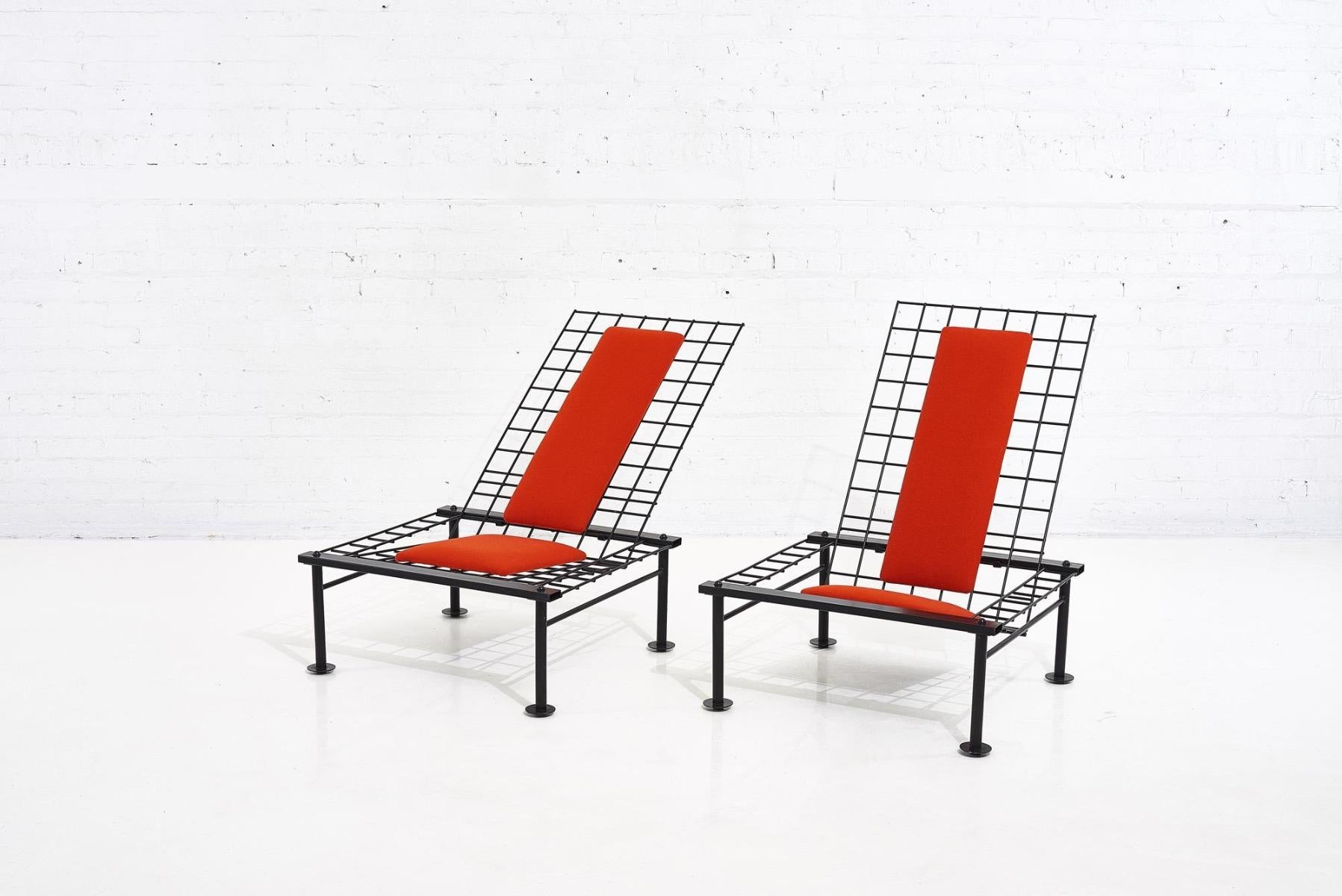 American Postmodern Reclining Metal Wire Chairs, 1980