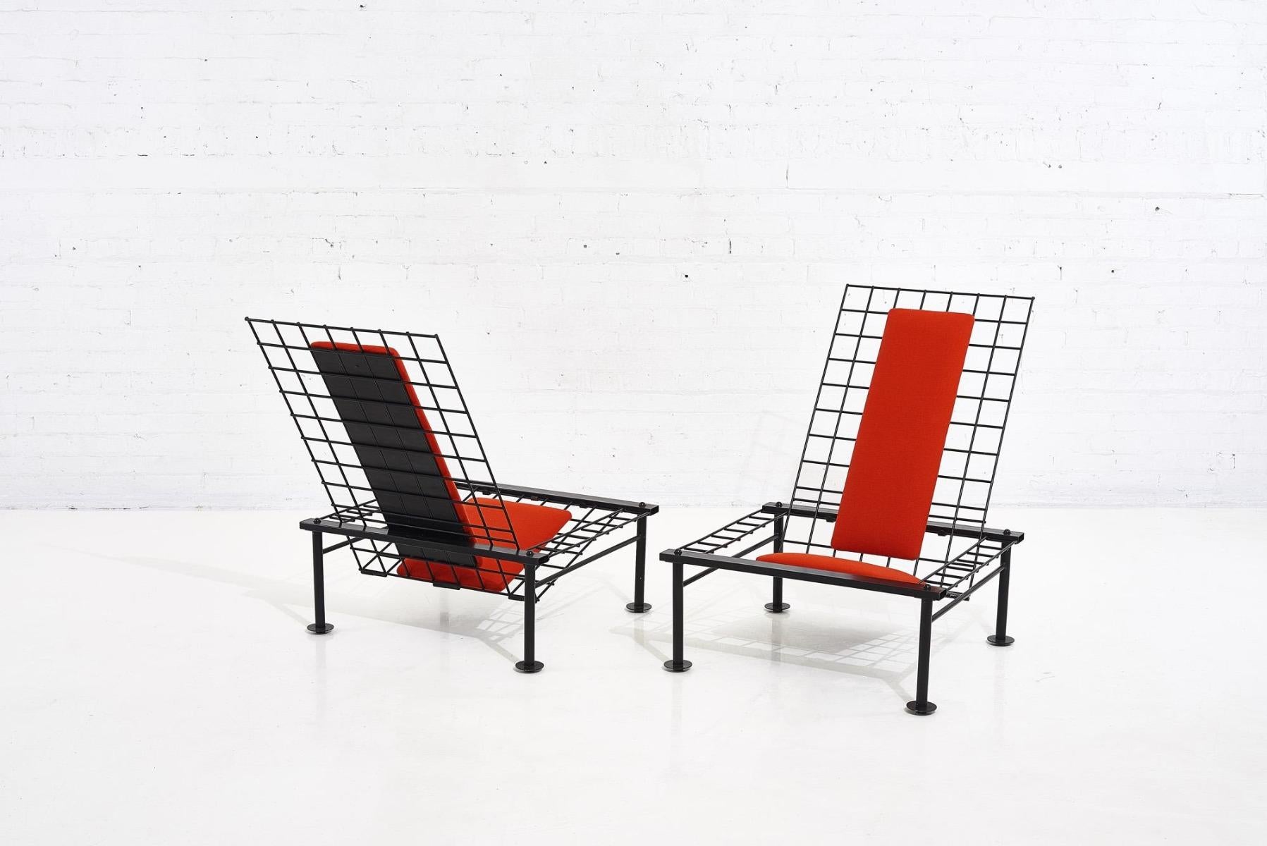 Postmodern Reclining Metal Wire Chairs, 1980 1