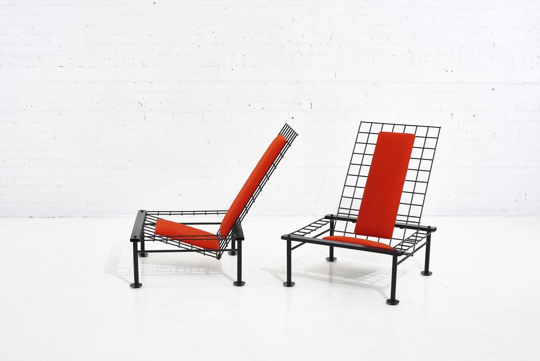 Postmodern Reclining Metal Wire Chairs, 1980 2