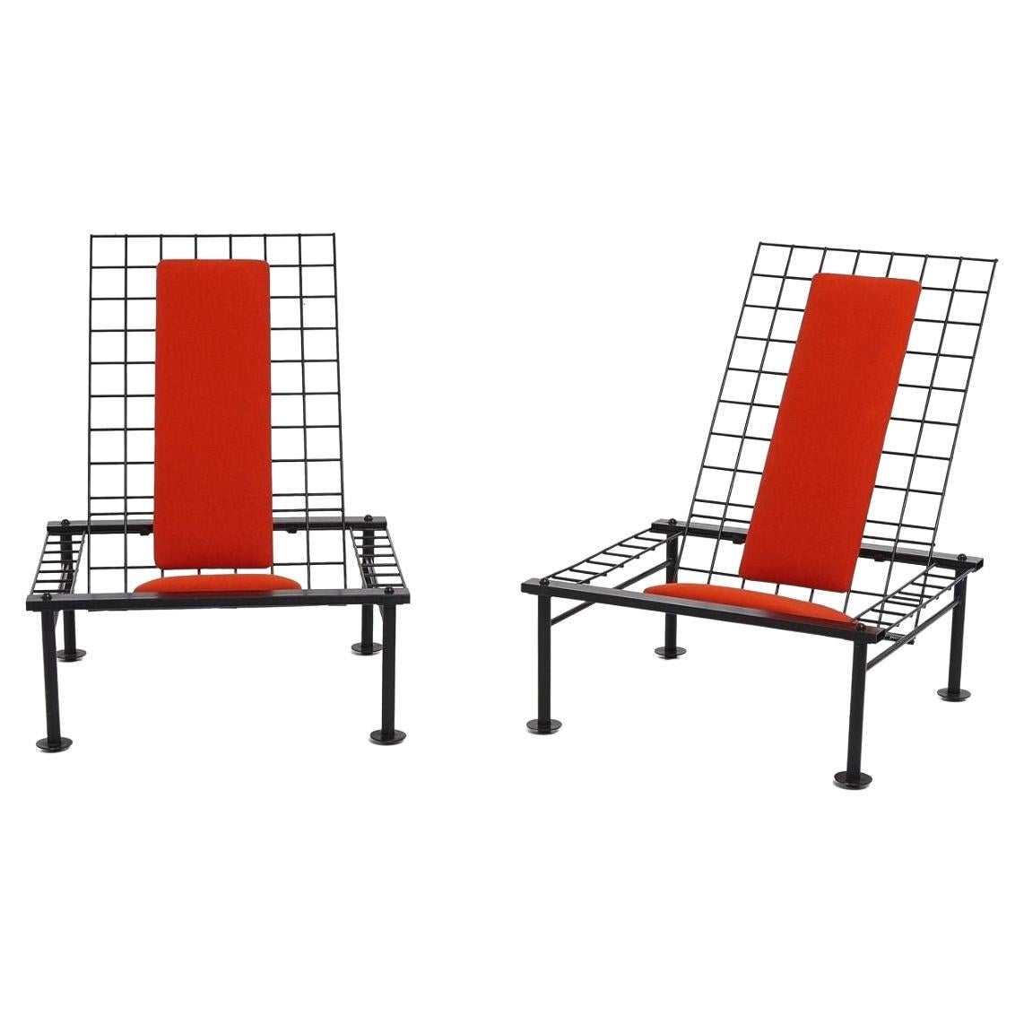 Postmodern Reclining Metal Wire Chairs, 1980