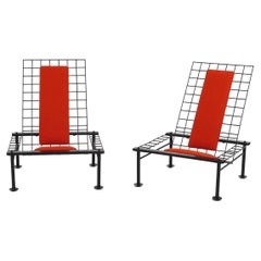 Postmodern Reclining Metal Wire Chairs, 1980