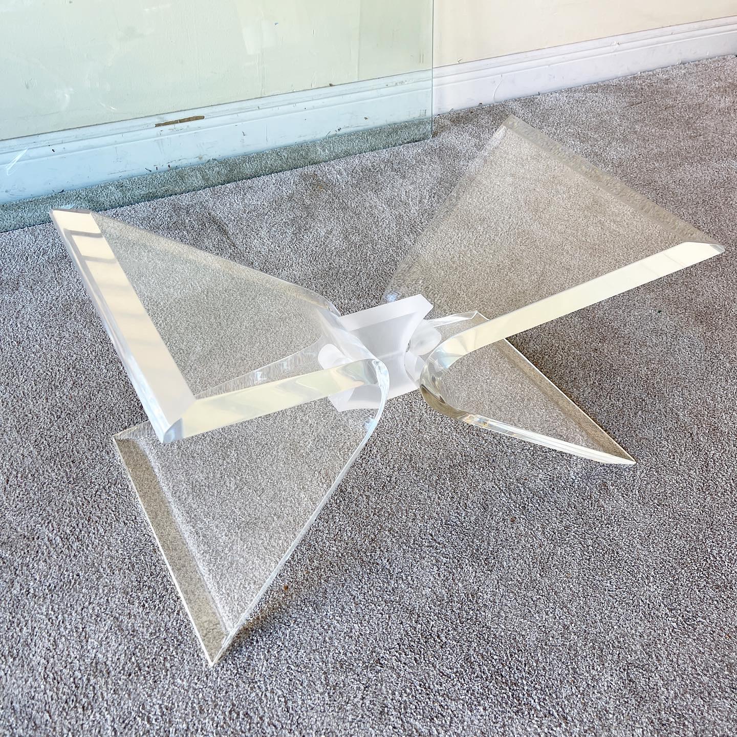 American Postmodern Rectangular Beveled Glass Top Lucite Base Coffee Table