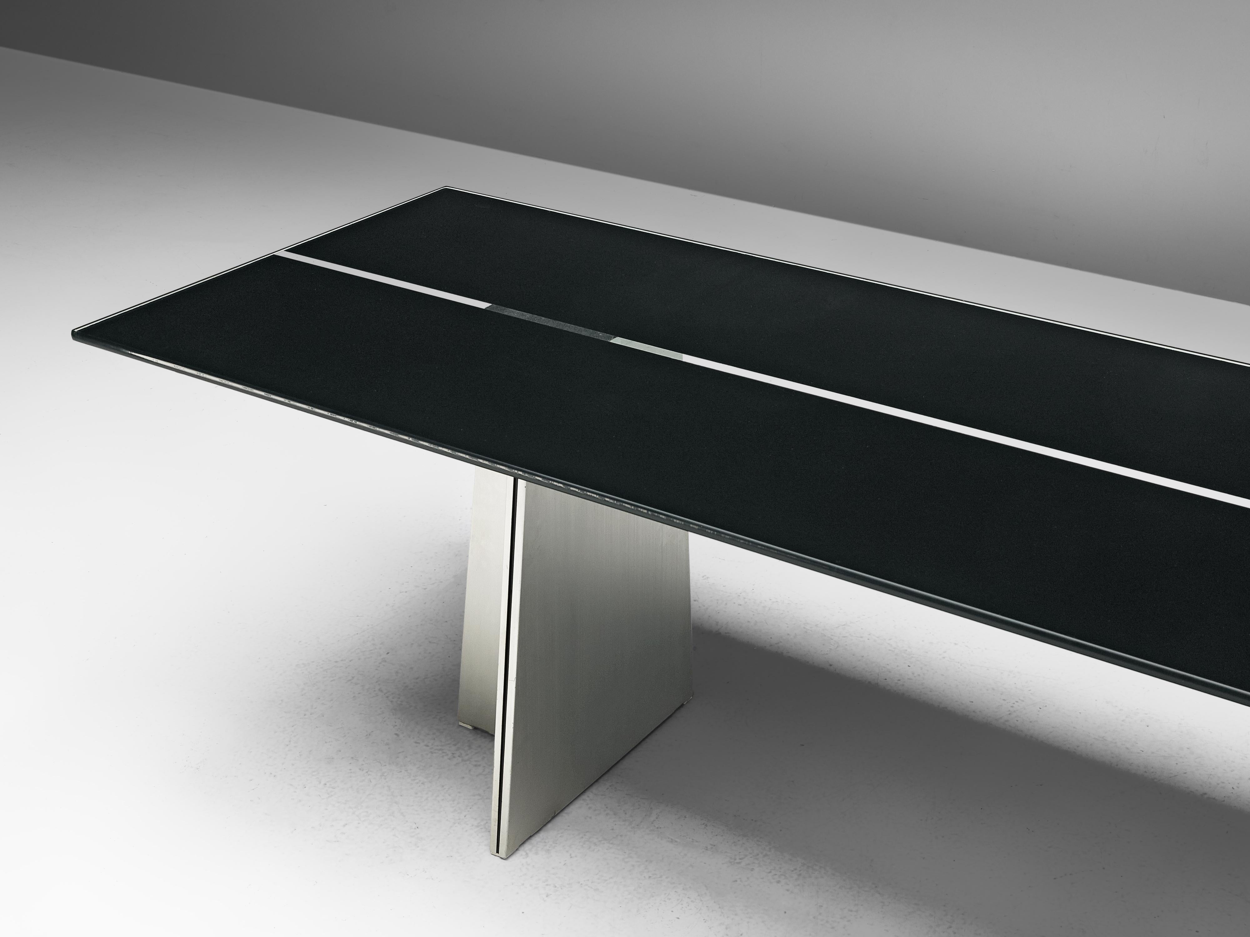 Postmodern Rectangular Dining Table ‘Ufo’ in Metal and Glass by Luigi Saccardo In Good Condition In Waalwijk, NL