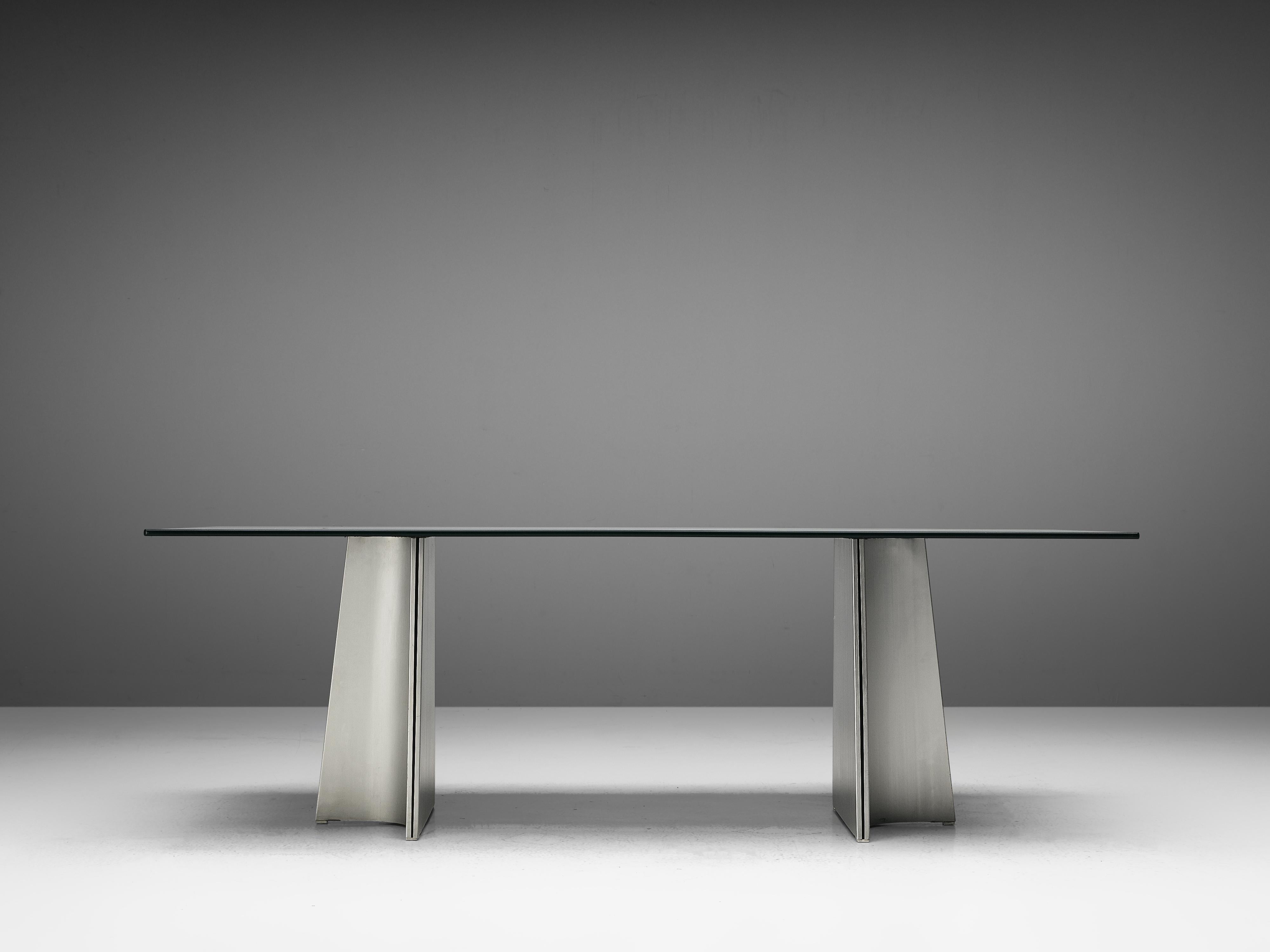 Late 20th Century Postmodern Rectangular Dining Table ‘Ufo’ in Metal and Glass by Luigi Saccardo