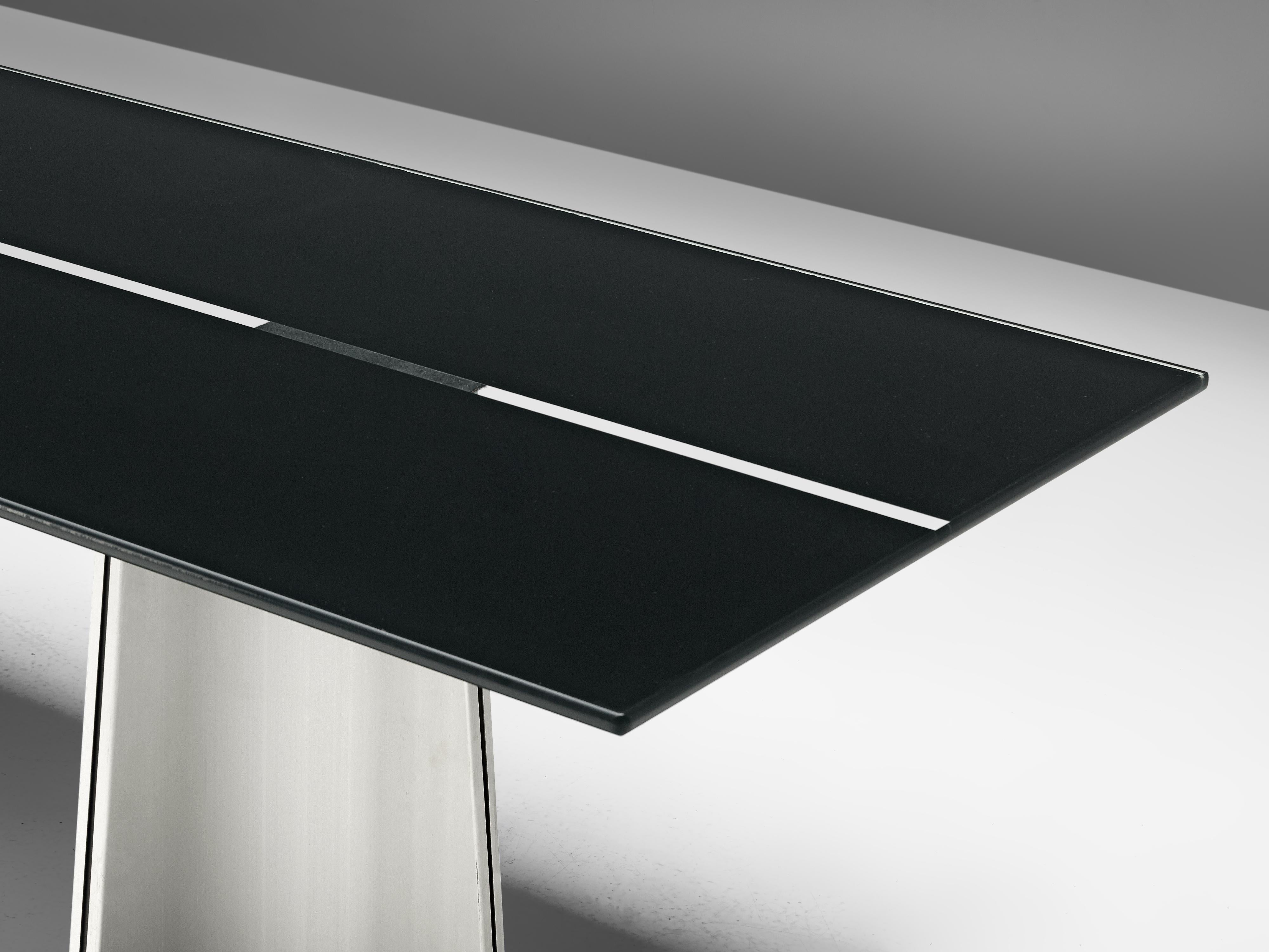 Postmodern Rectangular Dining Table ‘Ufo’ in Metal and Glass by Luigi Saccardo 1