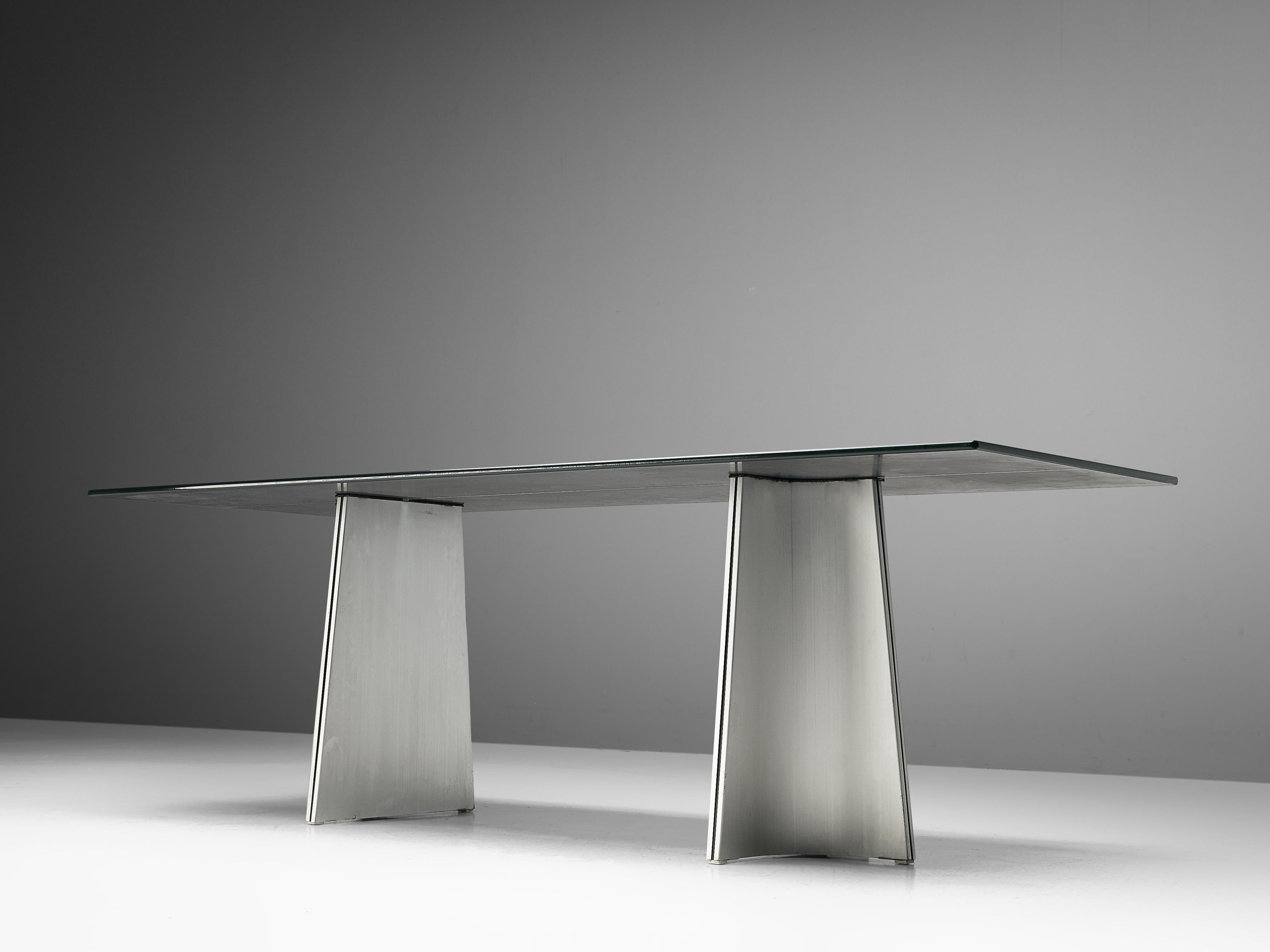 Postmodern Rectangular Dining Table ‘Ufo’ in Metal and Glass by Luigi Saccardo 2