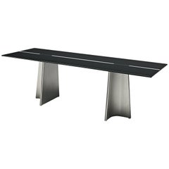 Postmodern Rectangular Dining Table ‘Ufo’ in Metal and Glass by Luigi Saccardo