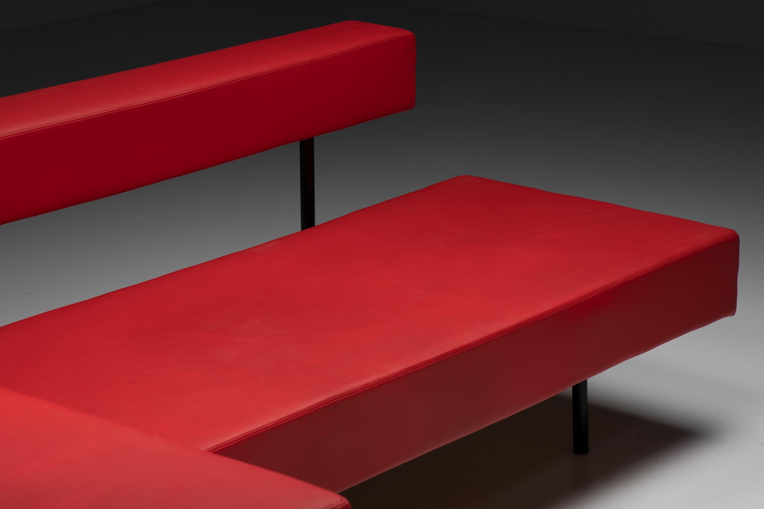 Metal Postmodern Rectangular Red Architectural Sofa, Belgian Design, Prototype, 2000's For Sale