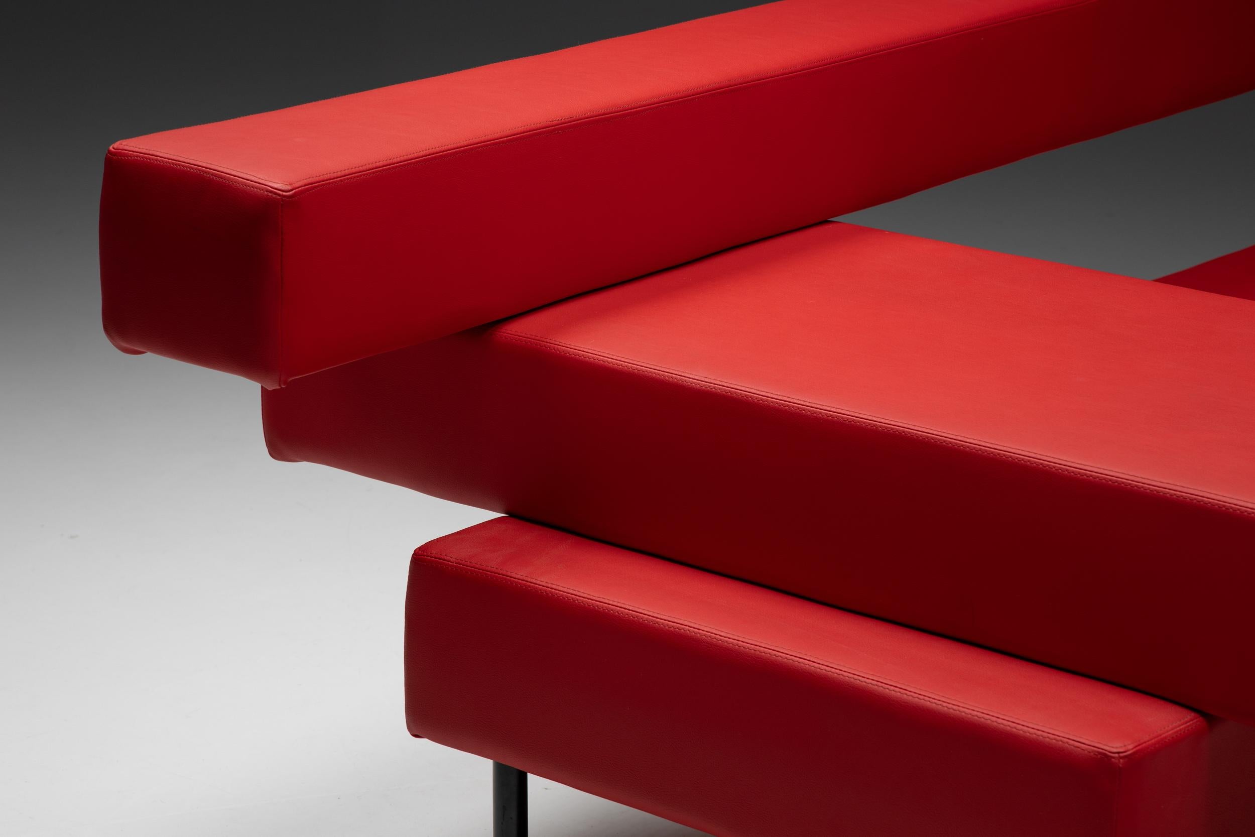 Postmodern Rectangular Red Architectural Sofa, Belgian Design, Prototype, 2000's For Sale 1