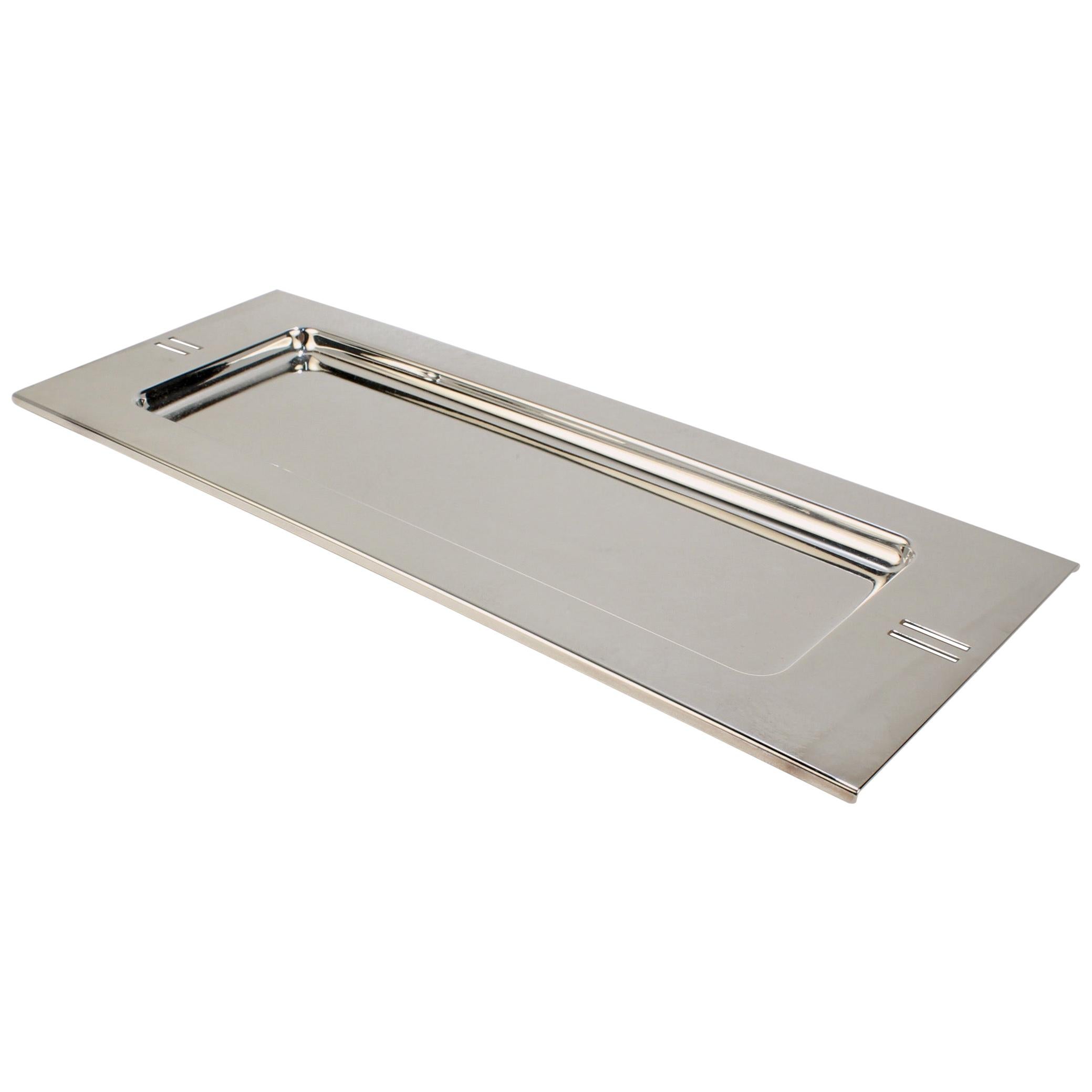 Postmodern Rectangular Silver Plate Bar Tray by Richard Meier for Swid Powell For Sale