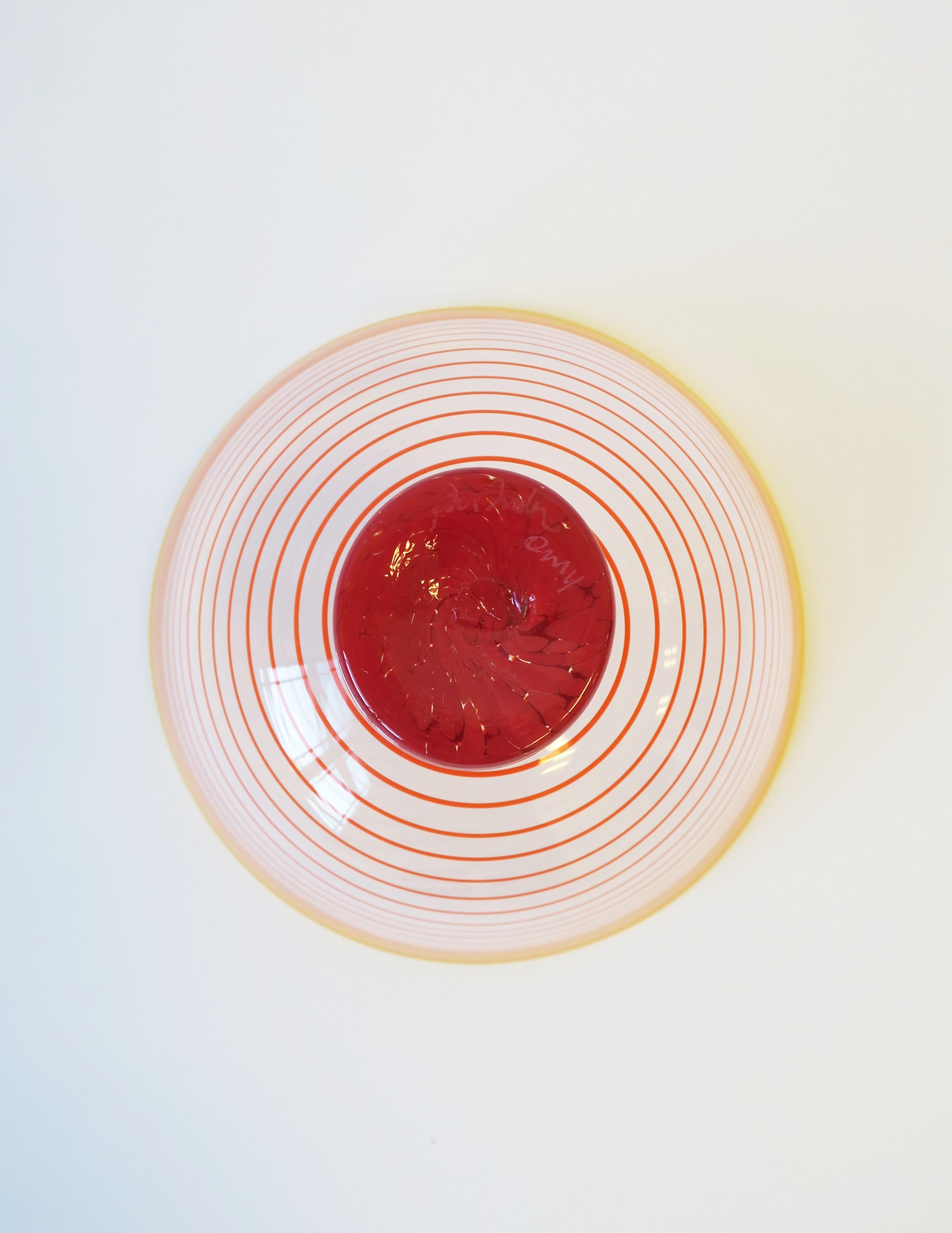 Postmodern Red Art Glass Bowl Signed 5