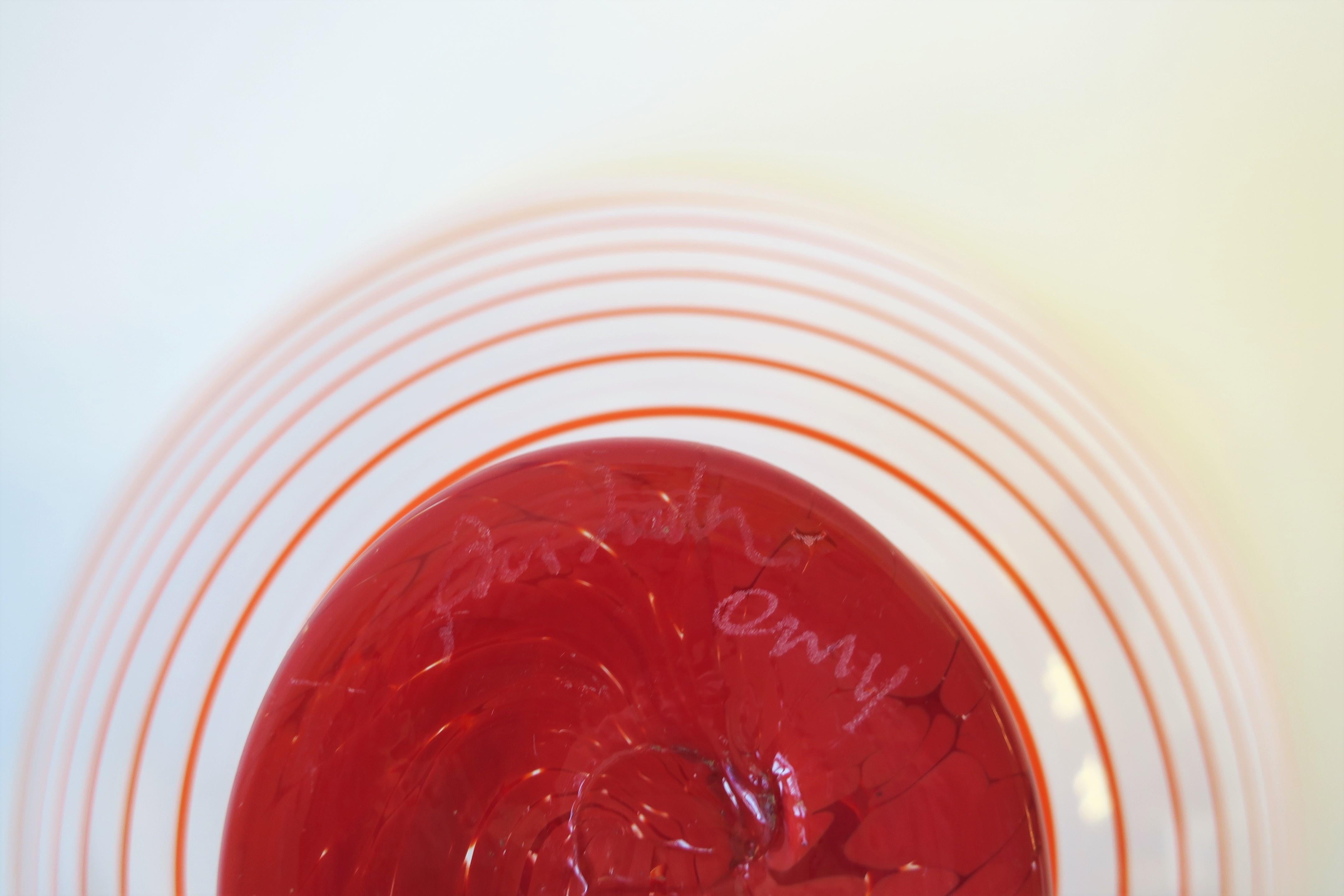 Postmodern Red Art Glass Bowl Signed 6