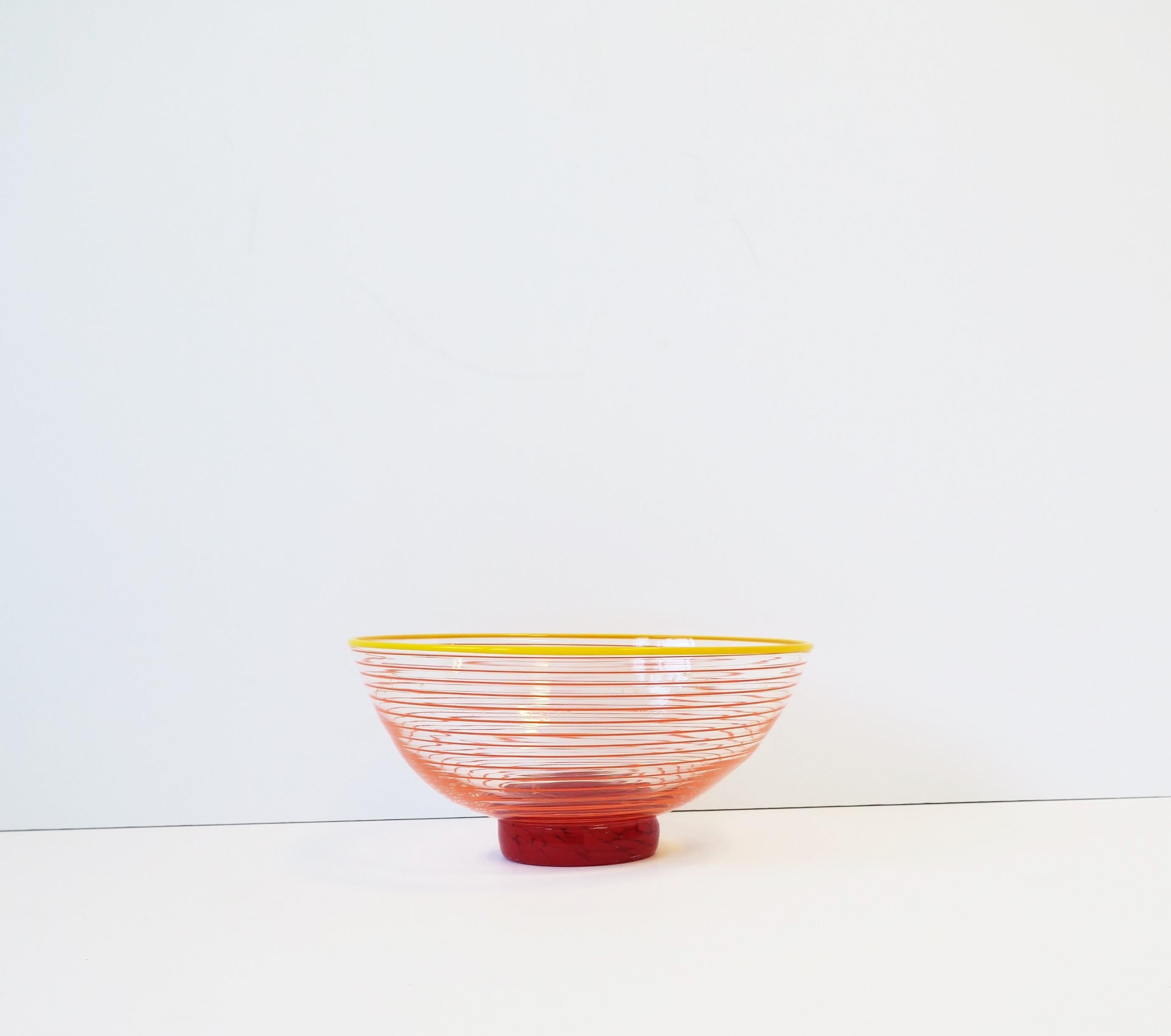 Post-Modern Postmodern Red Art Glass Bowl Signed