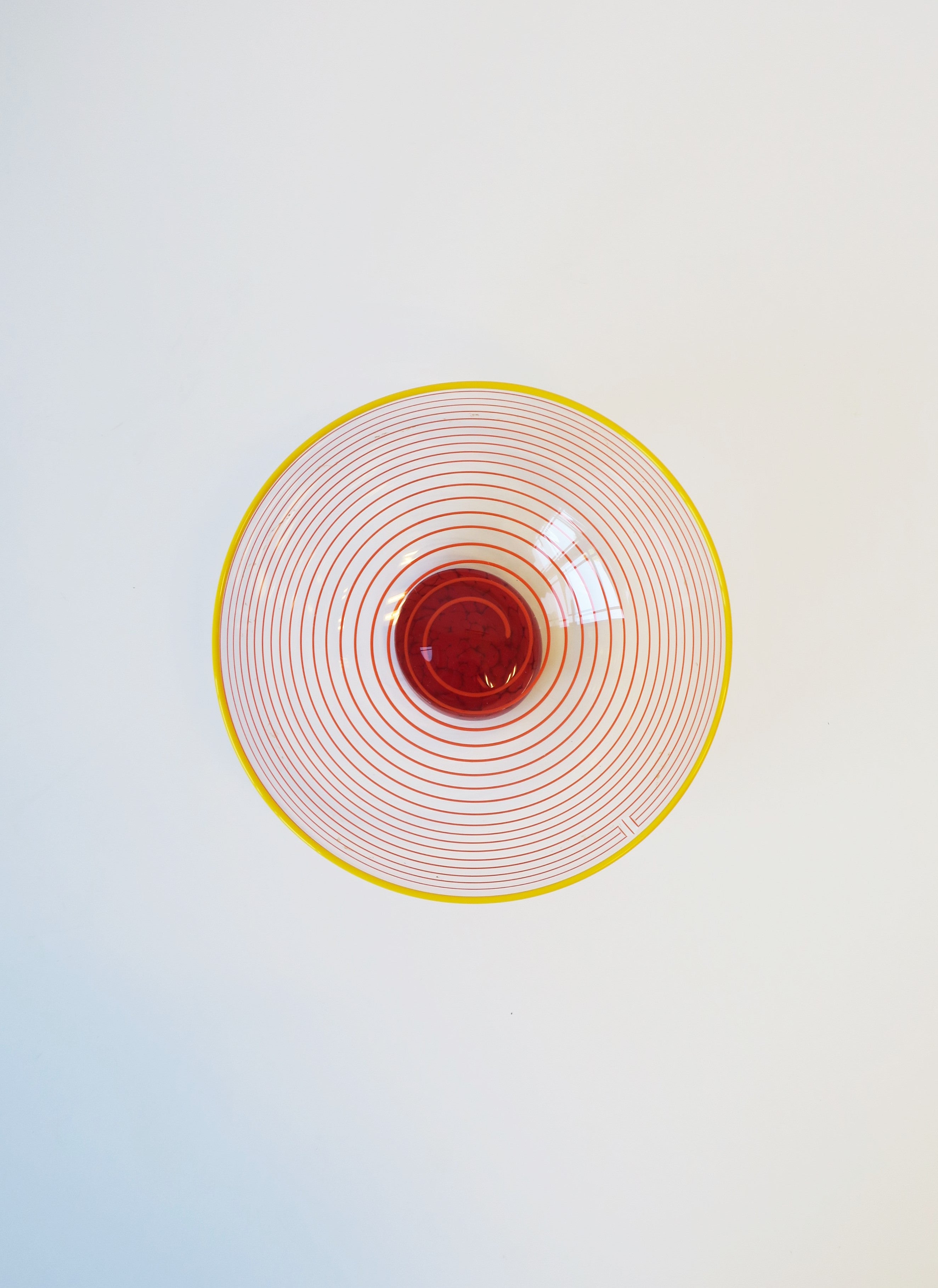 European Postmodern Red Art Glass Bowl Signed