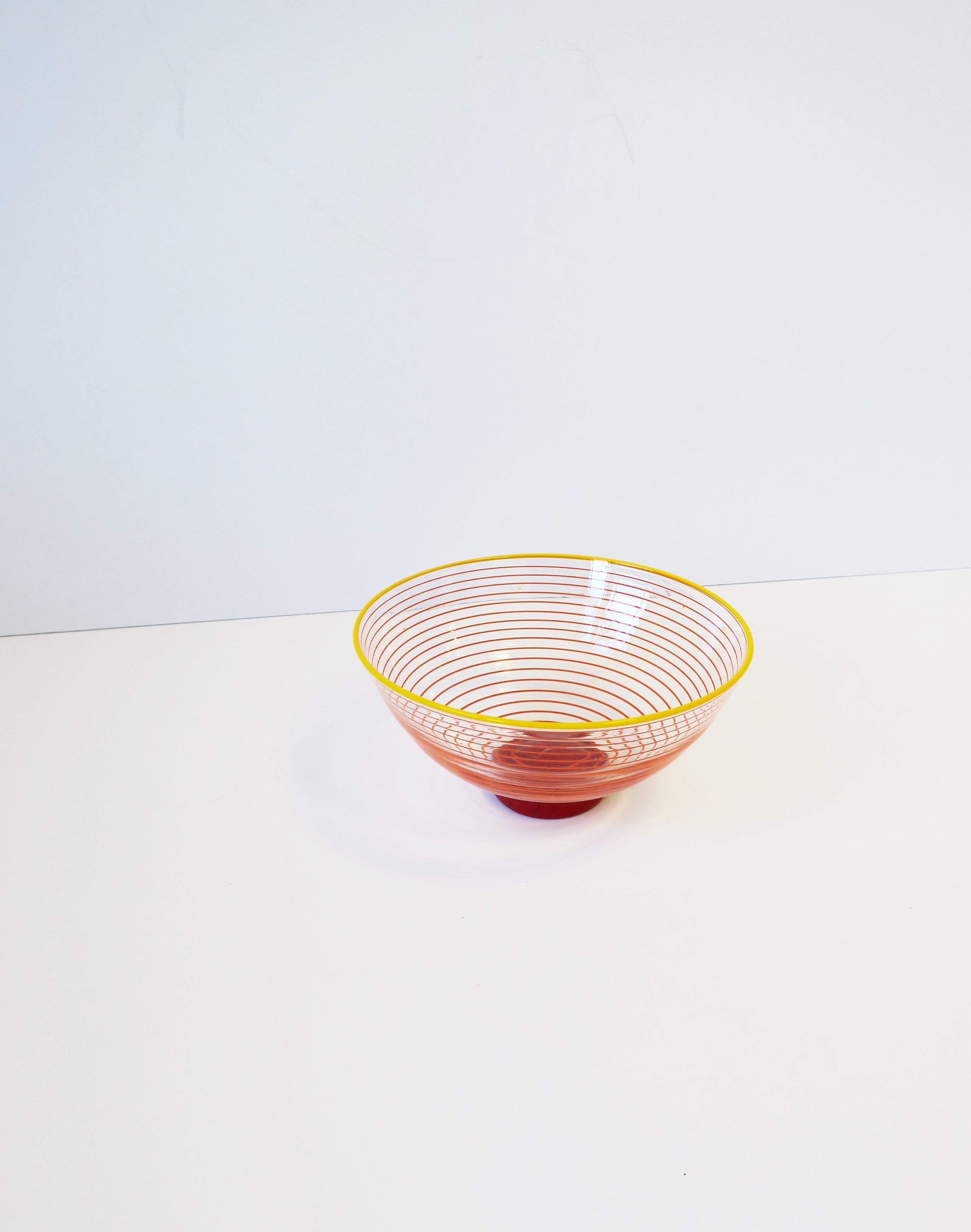 Postmodern Red Art Glass Bowl Signed 1