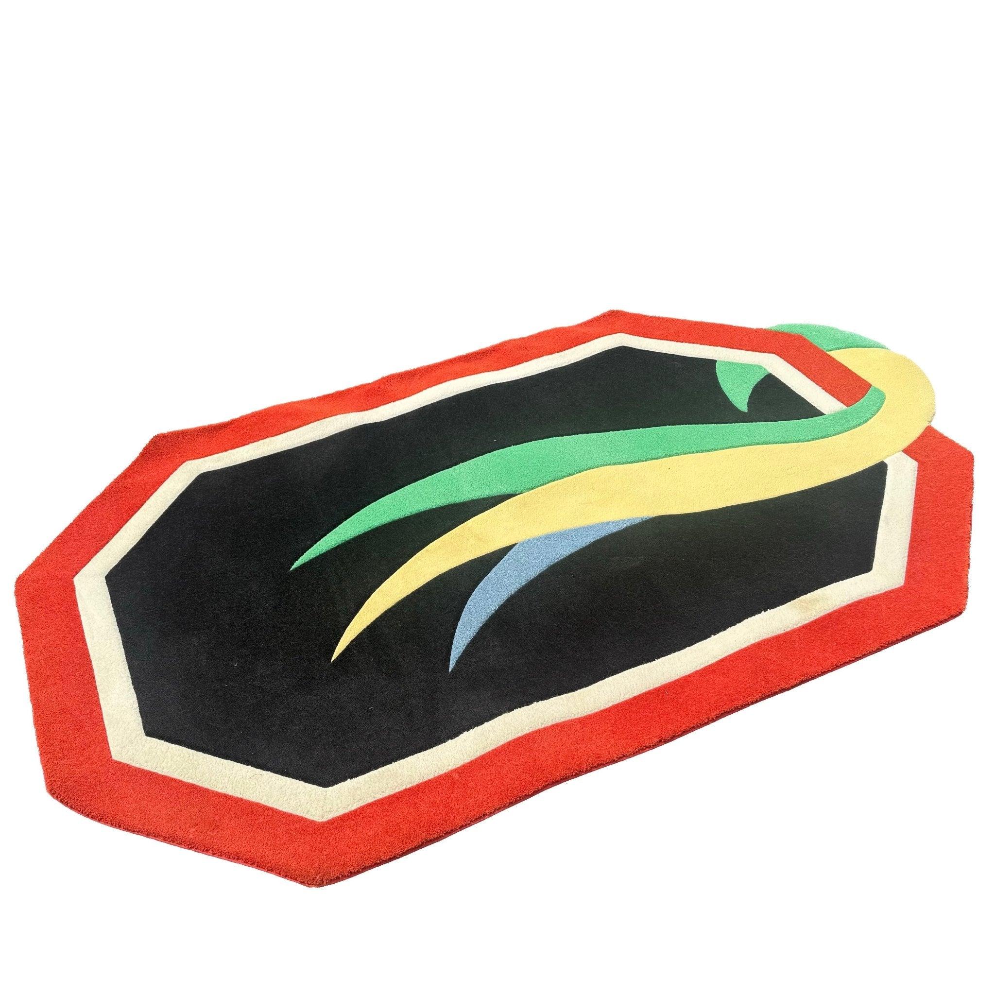 American Postmodern Red Black Yellow Blue and Green Area Rug For Sale