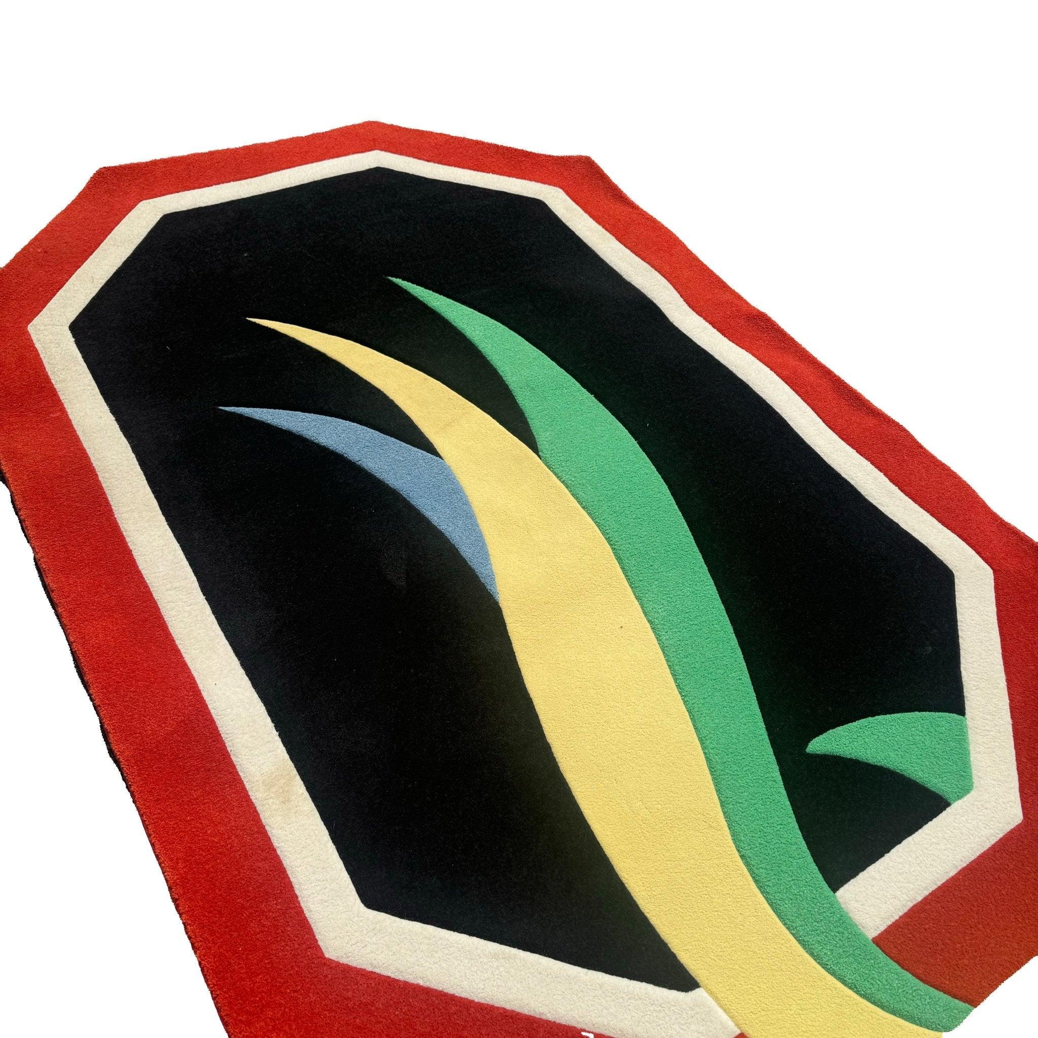 Late 20th Century Postmodern Red Black Yellow Blue and Green Area Rug For Sale