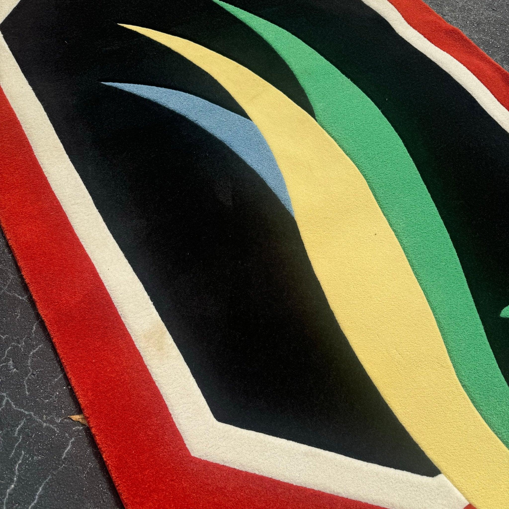 Fabric Postmodern Red Black Yellow Blue and Green Area Rug For Sale