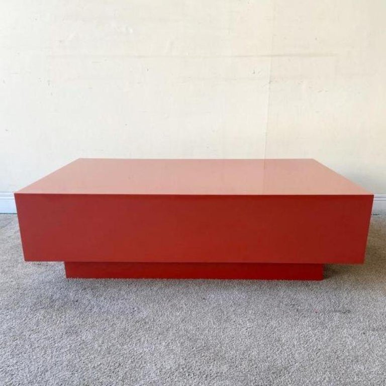 Postmodern Red Lacquer Laminate Rectangular Coffee Table For Sale at