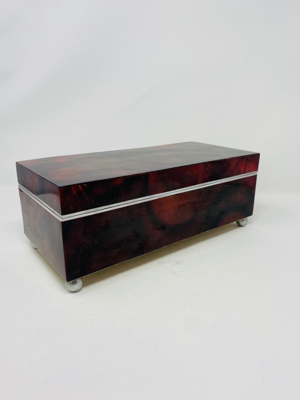 Hand-Crafted Postmodern Red Lacquer Wood Panel Jewelry Box by Maitland Smith For Sale