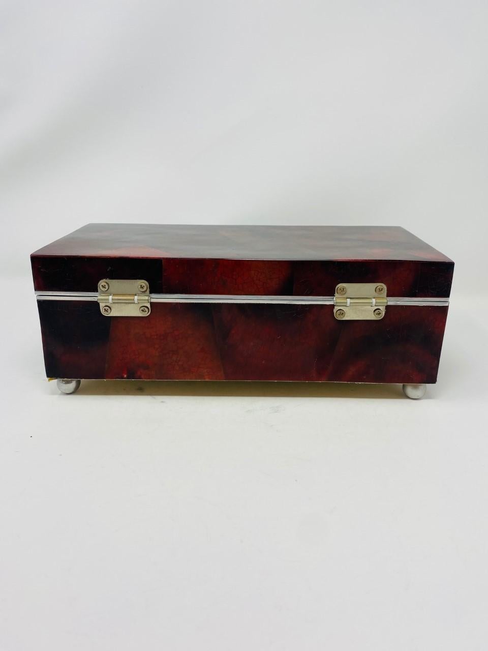 Postmodern Red Lacquer Wood Panel Jewelry Box by Maitland Smith In Good Condition For Sale In San Diego, CA