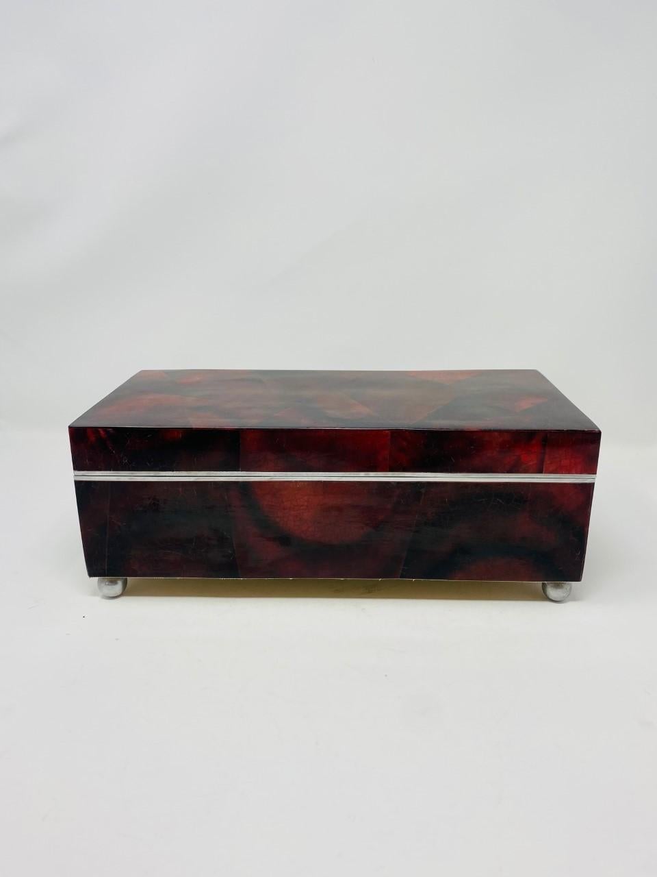 Late 20th Century Postmodern Red Lacquer Wood Panel Jewelry Box by Maitland Smith For Sale