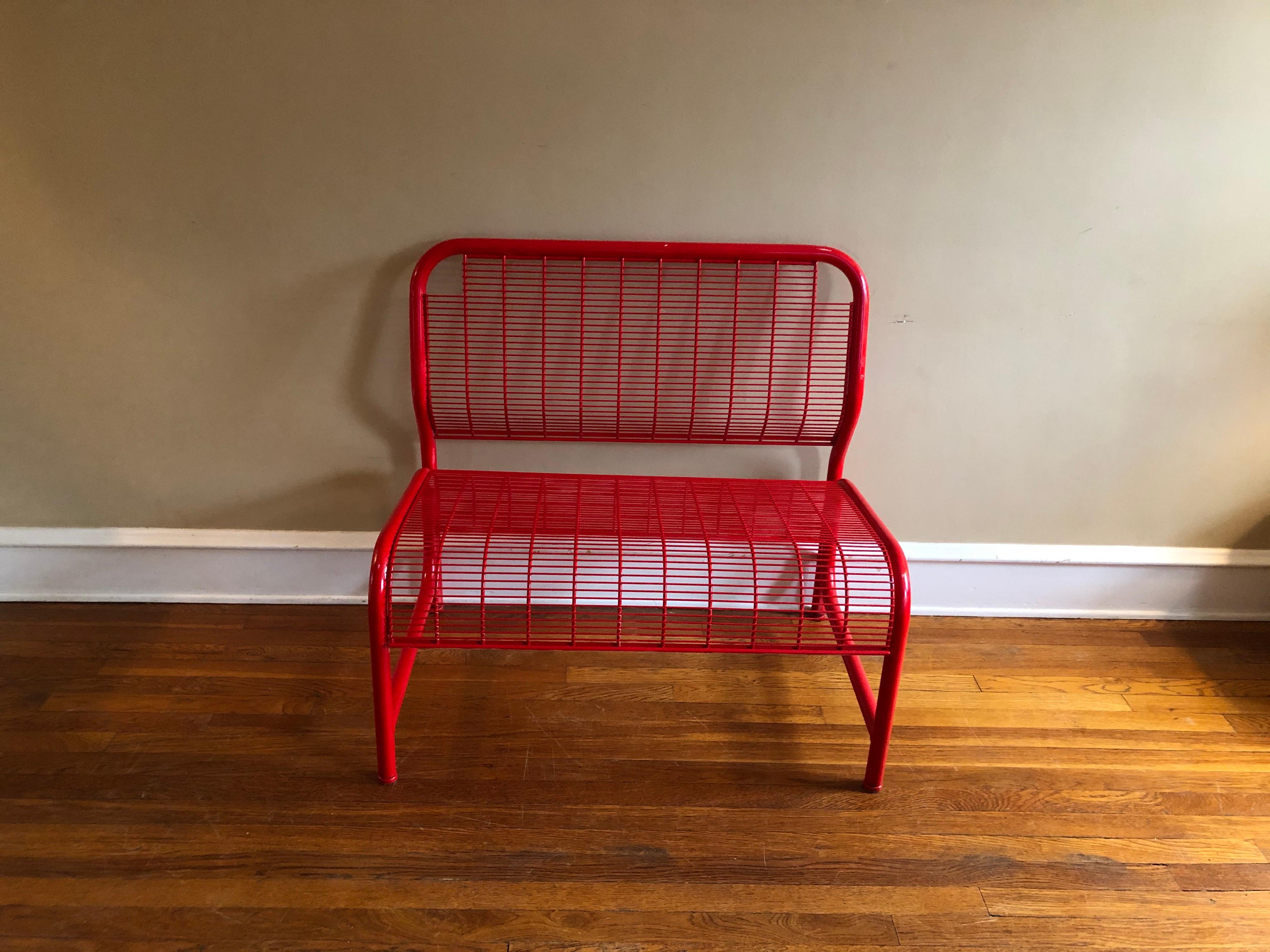 Postmodern Red Metal Bench In Good Condition In Philadelphia, PA