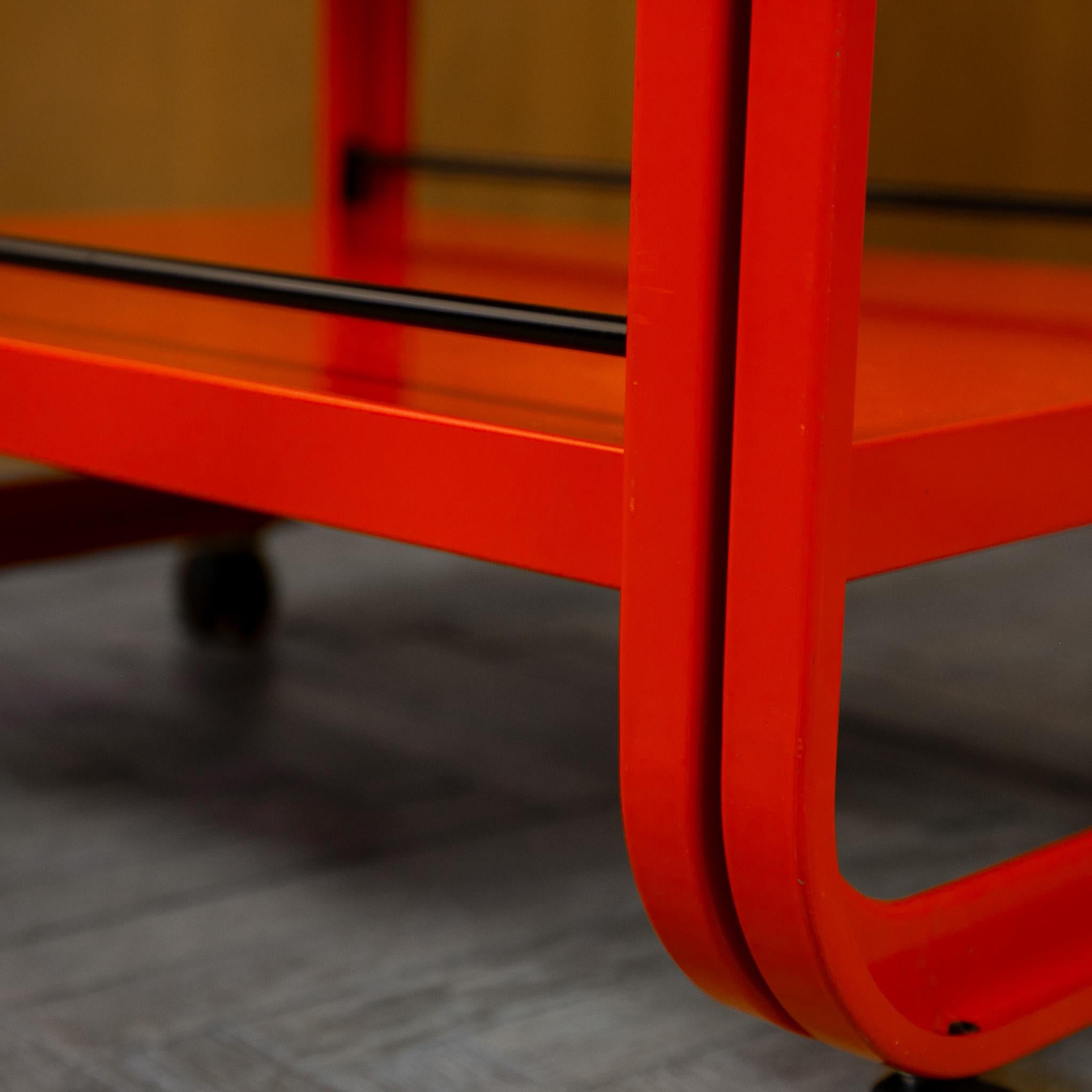 Italian Postmodern Red Metal Trolley for Secco, Italy 1980s For Sale