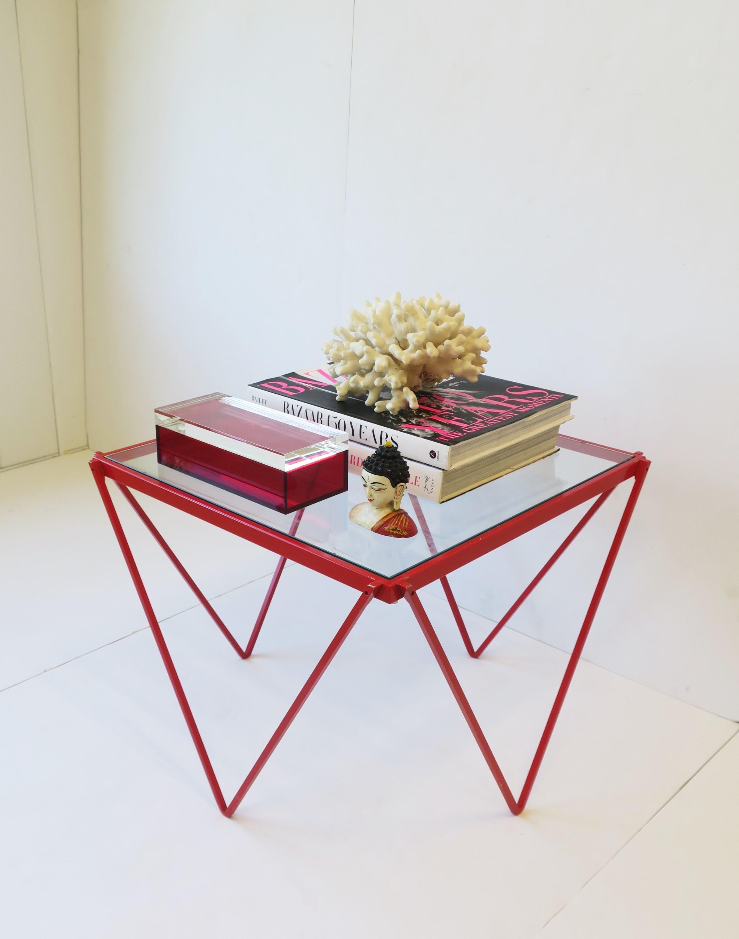 Metal Postmodern Red Side Table or End Table in the Style of Paolo Piva, ca. 1980s