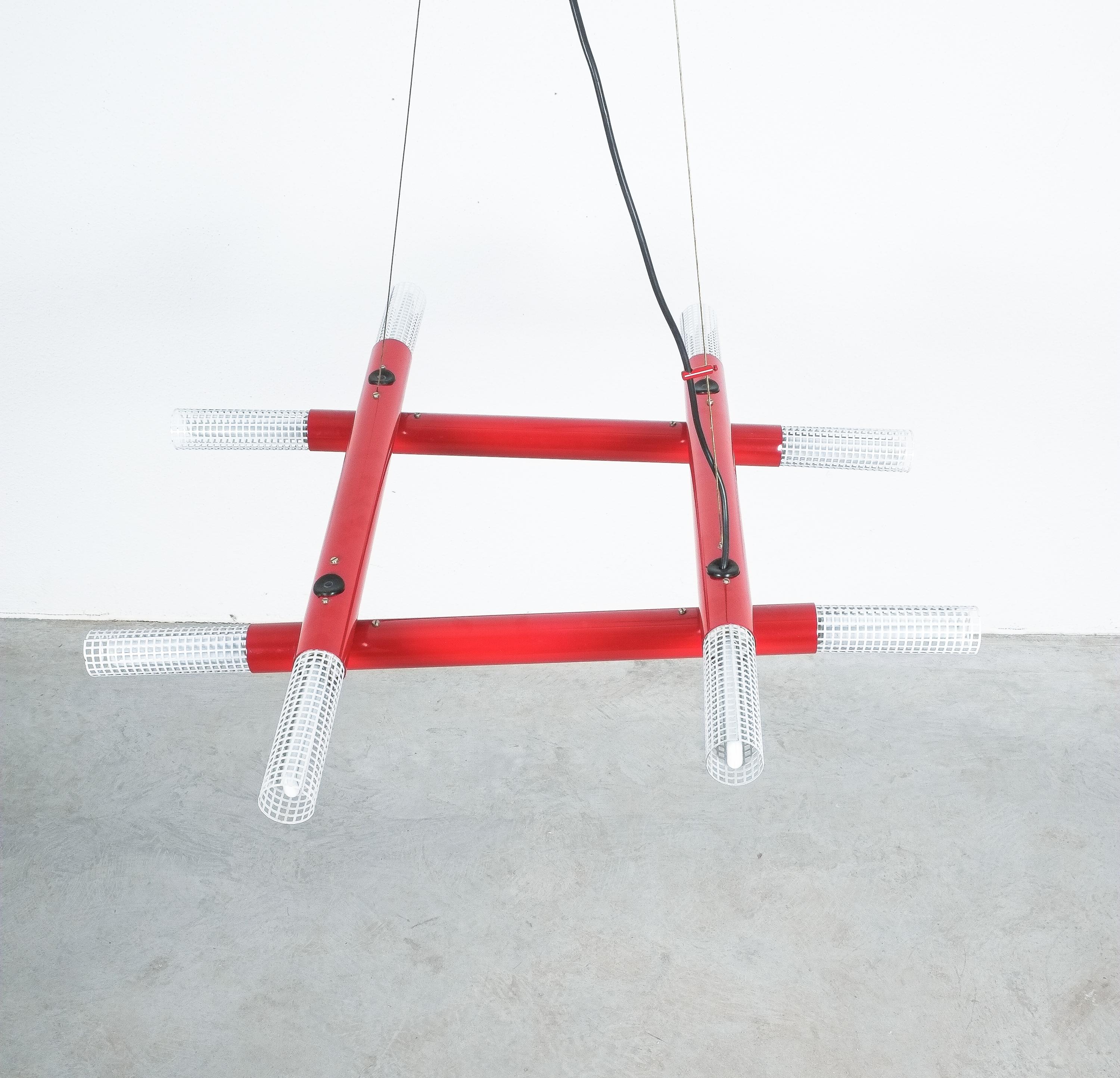 Postmodern Red Tube Metal Atomic Chandelier, circa 1980 In Good Condition For Sale In Vienna, AT
