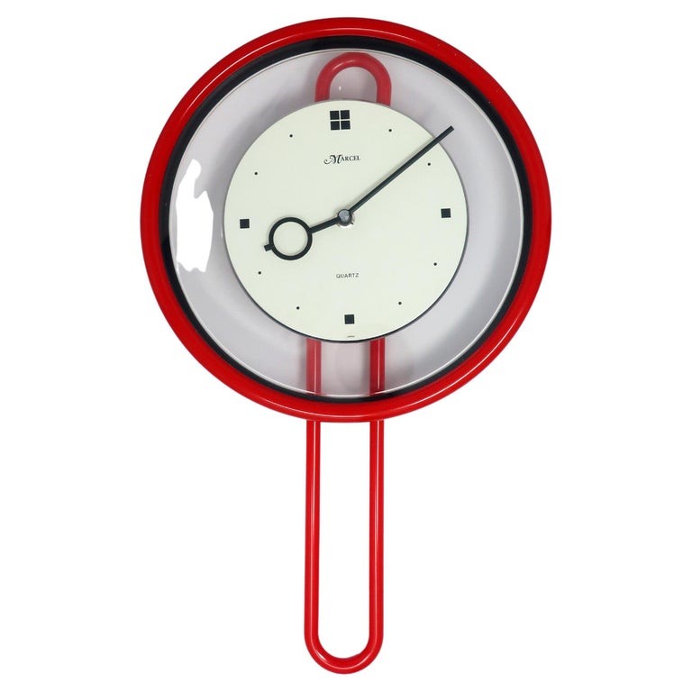 Postmodern Red, White, and Black Pendulum Wall Clock by Marcel For Sale