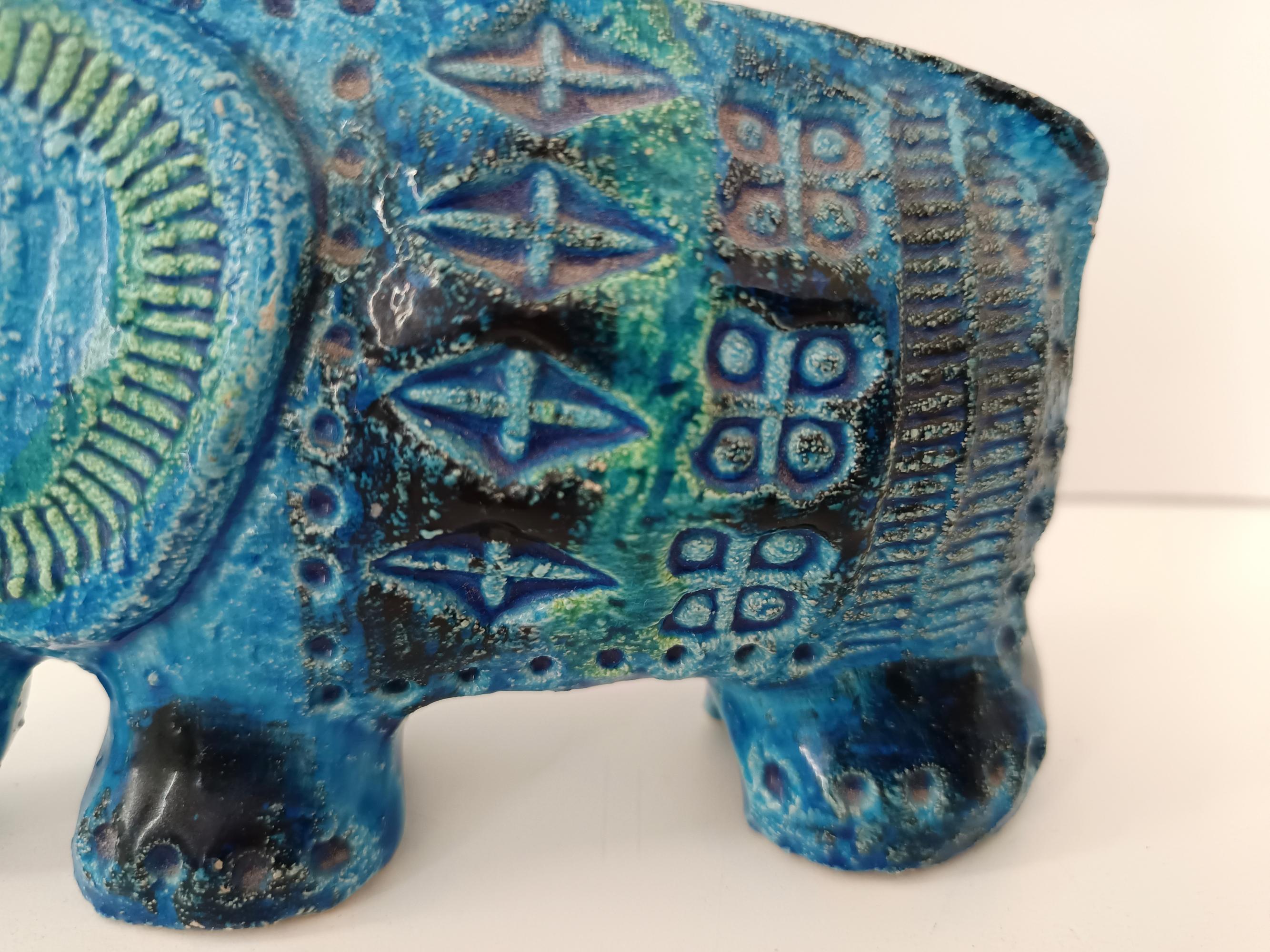 Éléphant postmoderne en céramique bleue Rimini d'Aldo Londi pour Bitossi, Italie 3