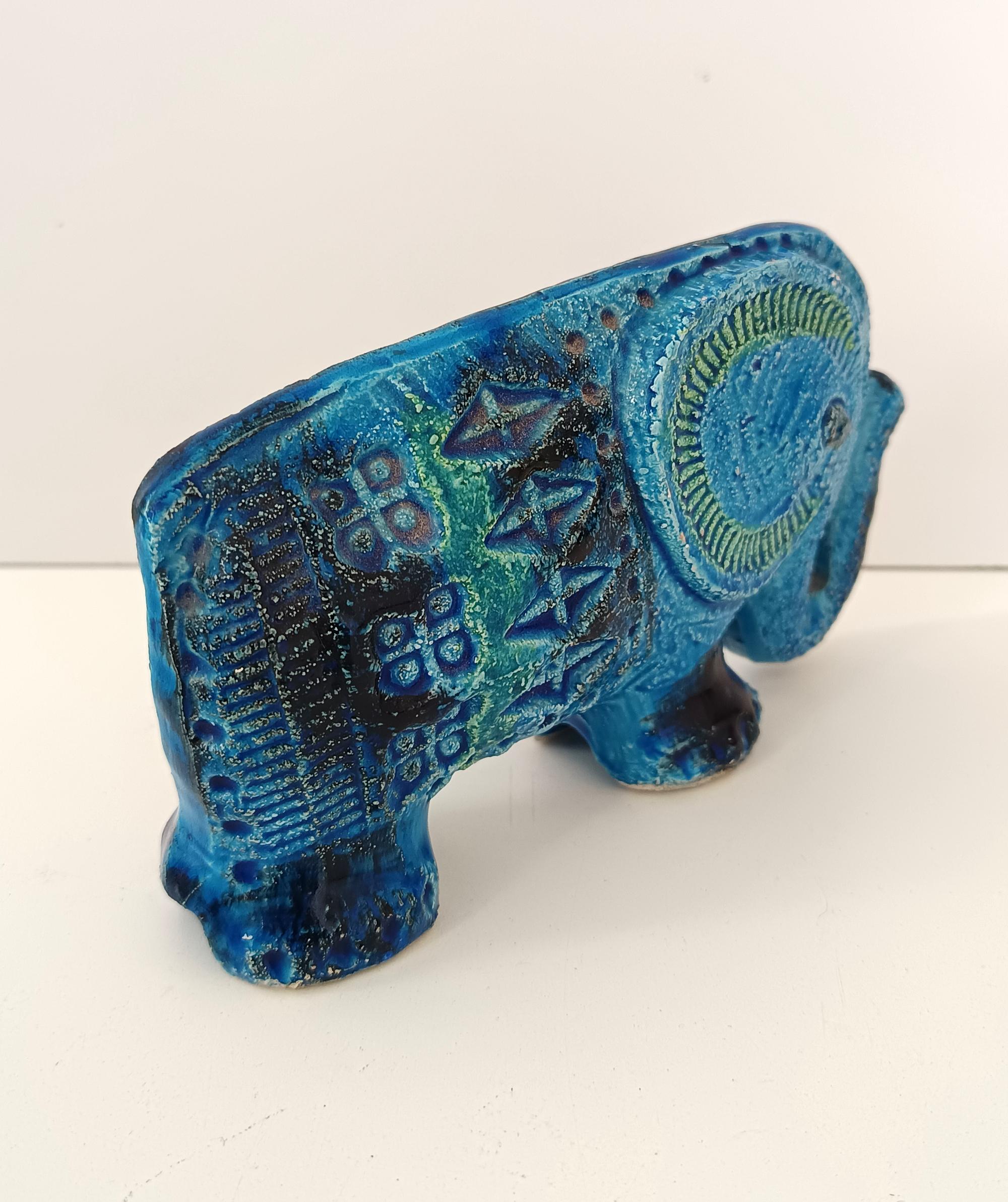 Éléphant postmoderne en céramique bleue Rimini d'Aldo Londi pour Bitossi, Italie Excellent état à Bresso, Lombardy