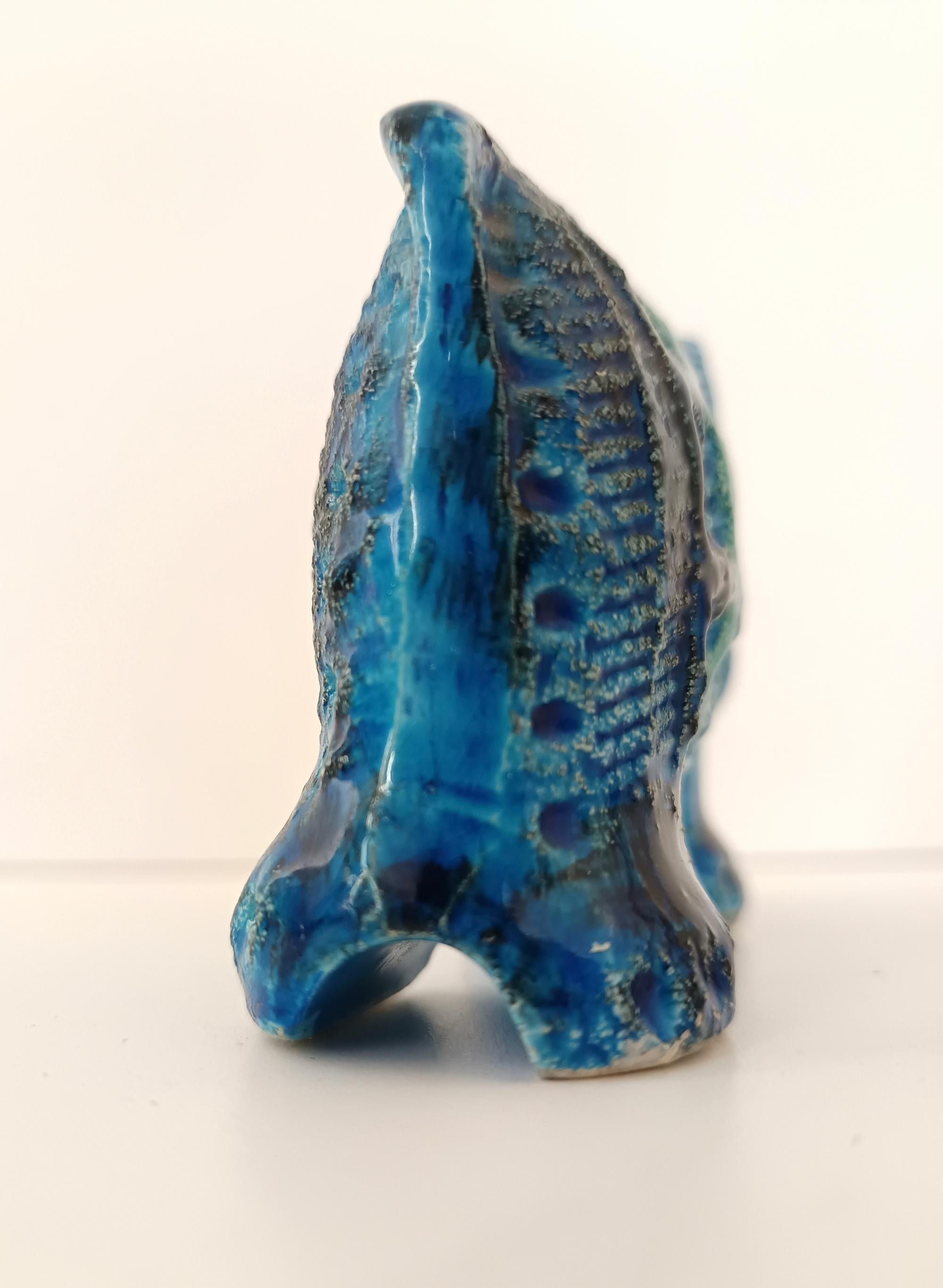 Milieu du XXe siècle Éléphant postmoderne en céramique bleue Rimini d'Aldo Londi pour Bitossi, Italie